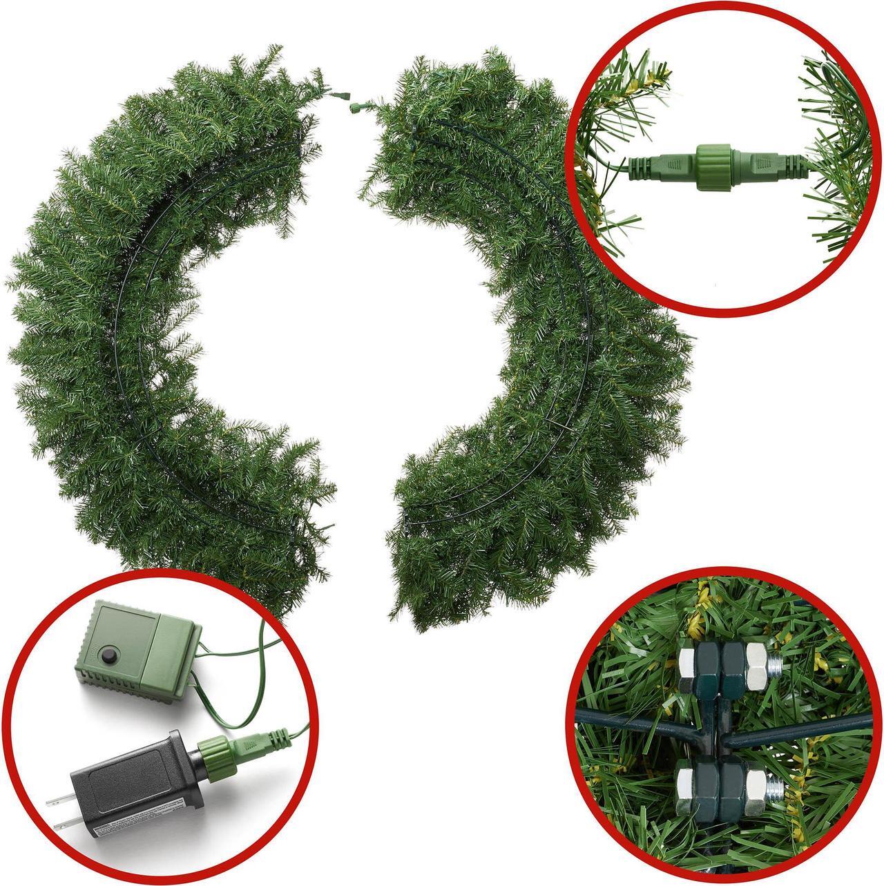 Alt view image 3 of 6 - Casafield Pre-Lit Artificial Christmas Wreath for Front Door, Window or Mantel, Green Fir with Multicolor Lights Indoor/Outdoor Holiday Decor, 48 Inches