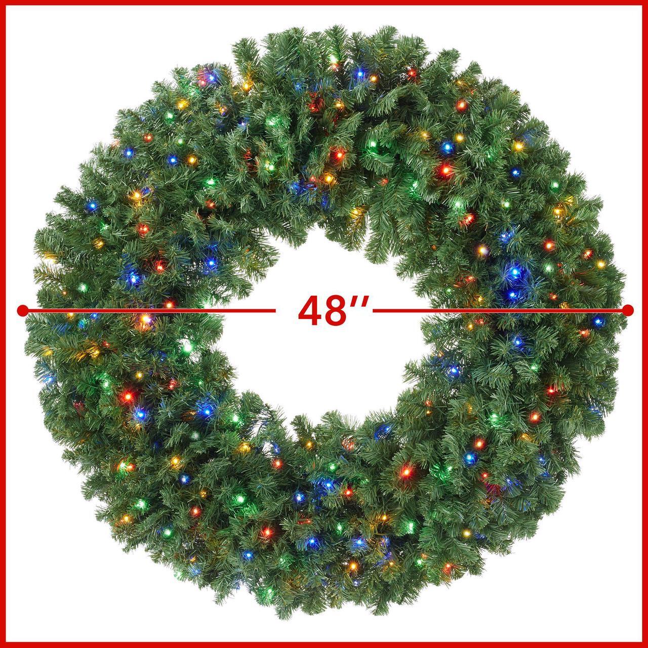 Alt view image 5 of 6 - Casafield Pre-Lit Artificial Christmas Wreath for Front Door, Window or Mantel, Green Fir with Multicolor Lights Indoor/Outdoor Holiday Decor, 48 Inches