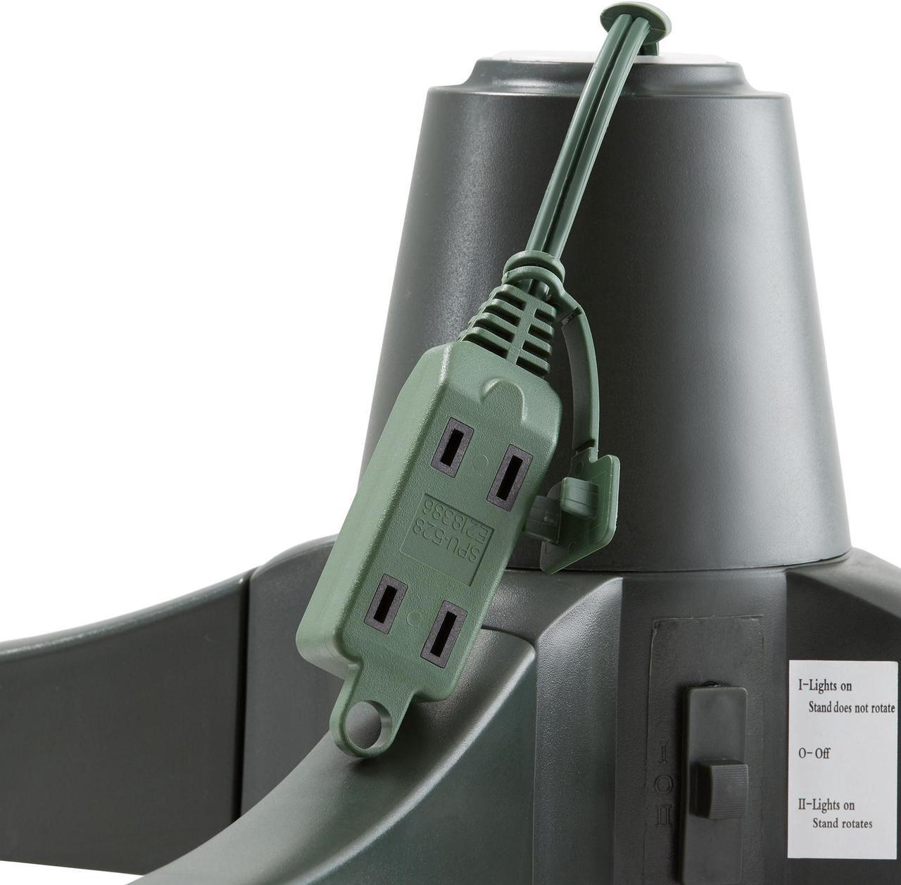 Alt view image 5 of 6 - Casafield 360-Degree Rotating Christmas Tree Stand - Adjustable Revolving Base for Up to 7.5 FT Artificial Tree with 3 Built-in Electrical Outlets, Green