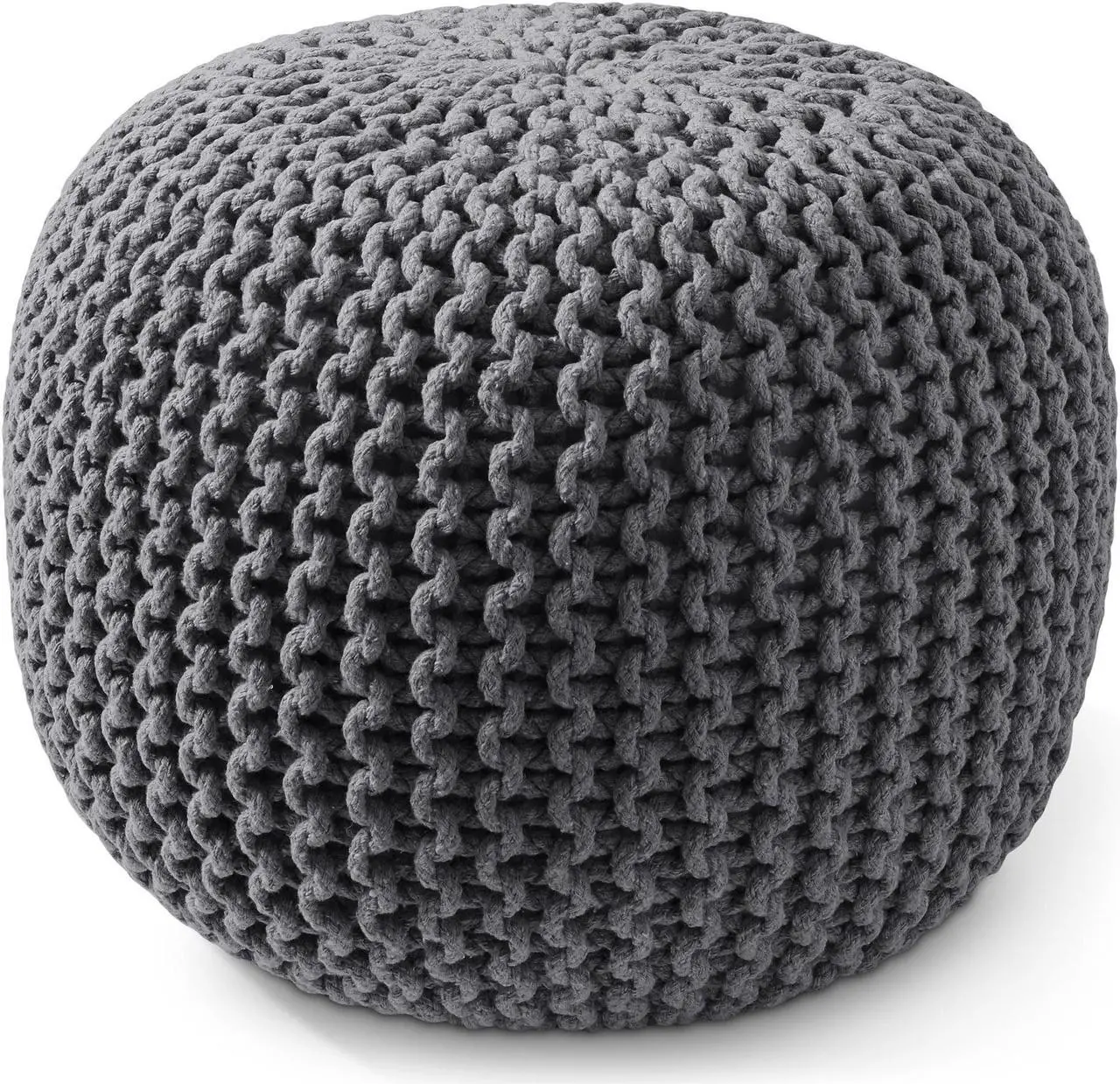 Main image of Casafield Round Pouf Ottoman, Dark Gray - 20" Diameter x 14.5" High Cotton Knit Foot Stool - Boho Floor Pouffe for Living Room, Bedroom, Home Office