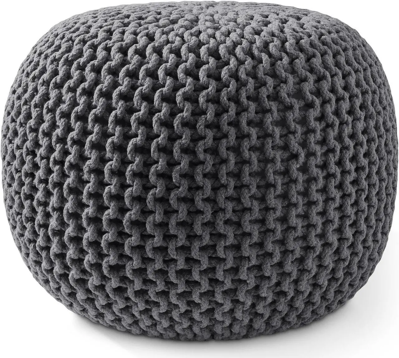 Alt view image 2 of 6 - Casafield Round Pouf Ottoman, Dark Gray - 20" Diameter x 14.5" High Cotton Knit Foot Stool - Boho Floor Pouffe for Living Room, Bedroom, Home Office