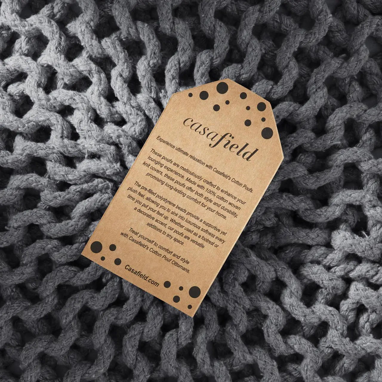 Alt view image 4 of 6 - Casafield Round Pouf Ottoman, Dark Gray - 20" Diameter x 14.5" High Cotton Knit Foot Stool - Boho Floor Pouffe for Living Room, Bedroom, Home Office