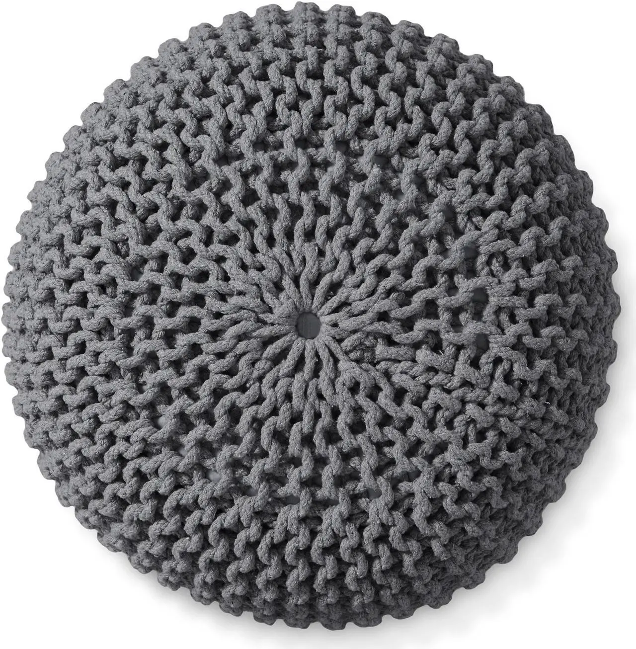 Alt view image 3 of 6 - Casafield Round Pouf Ottoman, Dark Gray - 20" Diameter x 14.5" High Cotton Knit Foot Stool - Boho Floor Pouffe for Living Room, Bedroom, Home Office