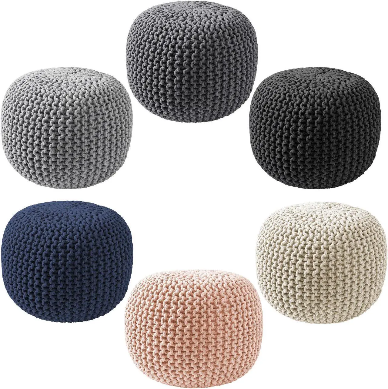 Alt view image 5 of 6 - Casafield Round Pouf Ottoman, Dark Gray - 20" Diameter x 14.5" High Cotton Knit Foot Stool - Boho Floor Pouffe for Living Room, Bedroom, Home Office