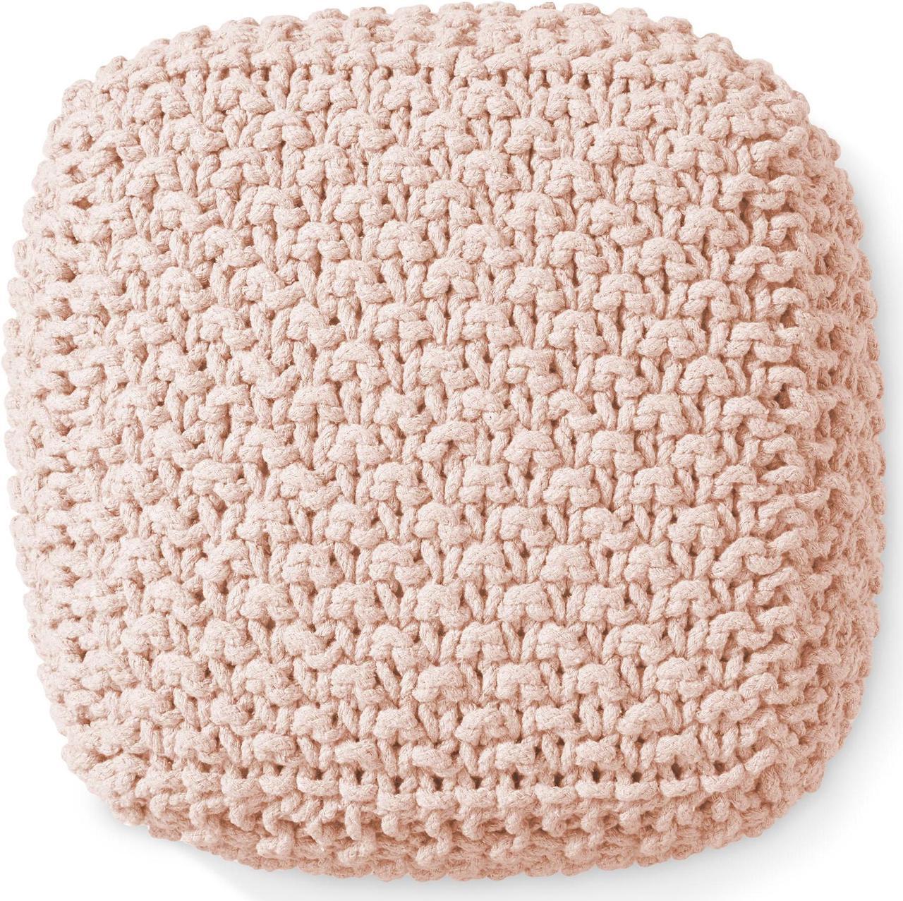Alt view image 3 of 6 - Casafield Square Pouf Ottoman, Light Pink 18.5" W x 18.5" D x 14.5" H Cotton Knit Foot Stool - Boho Floor Pouffe for Living Room, Bedroom, Home Office
