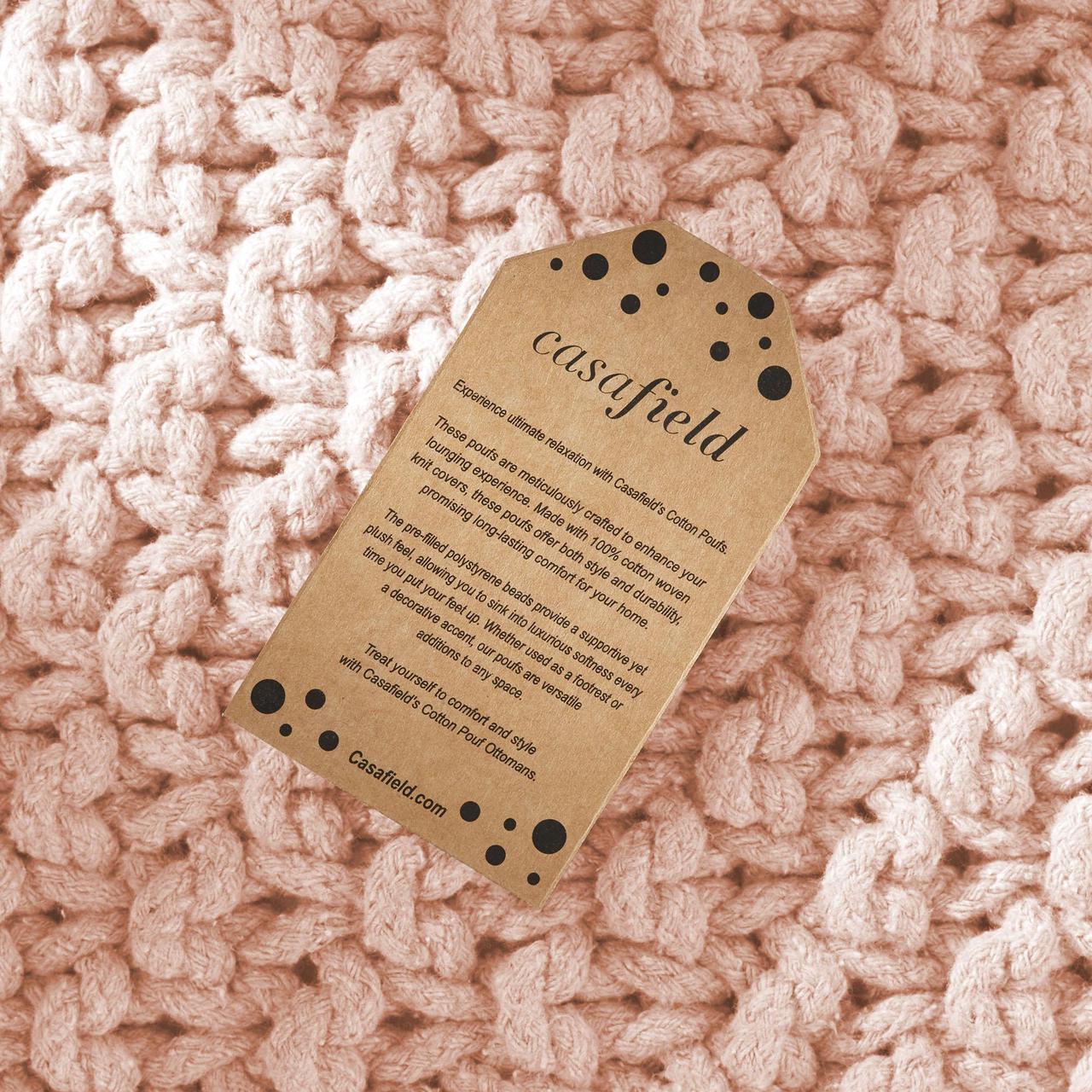 Alt view image 4 of 6 - Casafield Square Pouf Ottoman, Light Pink 18.5" W x 18.5" D x 14.5" H Cotton Knit Foot Stool - Boho Floor Pouffe for Living Room, Bedroom, Home Office