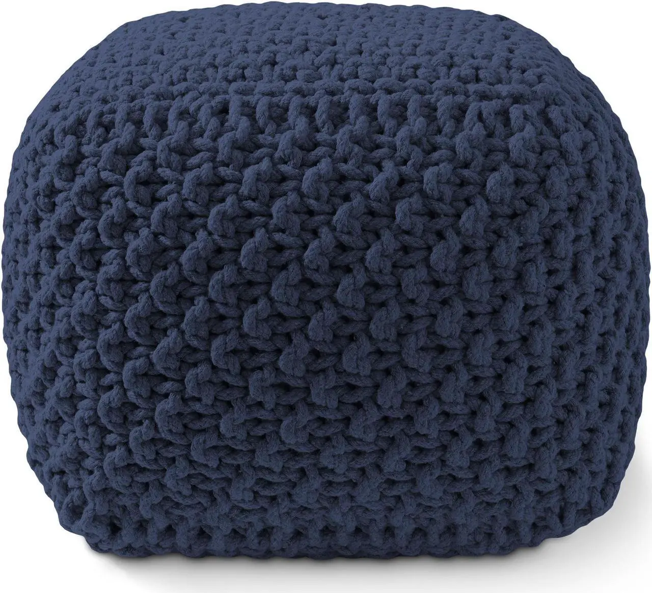 Alt view image 2 of 6 - Casafield Square Pouf Ottoman, Navy Blue 18.5" W x 18.5" D x 14.5" H Cotton Knit Foot Stool - Boho Floor Pouffe for Living Room, Bedroom, Home Office
