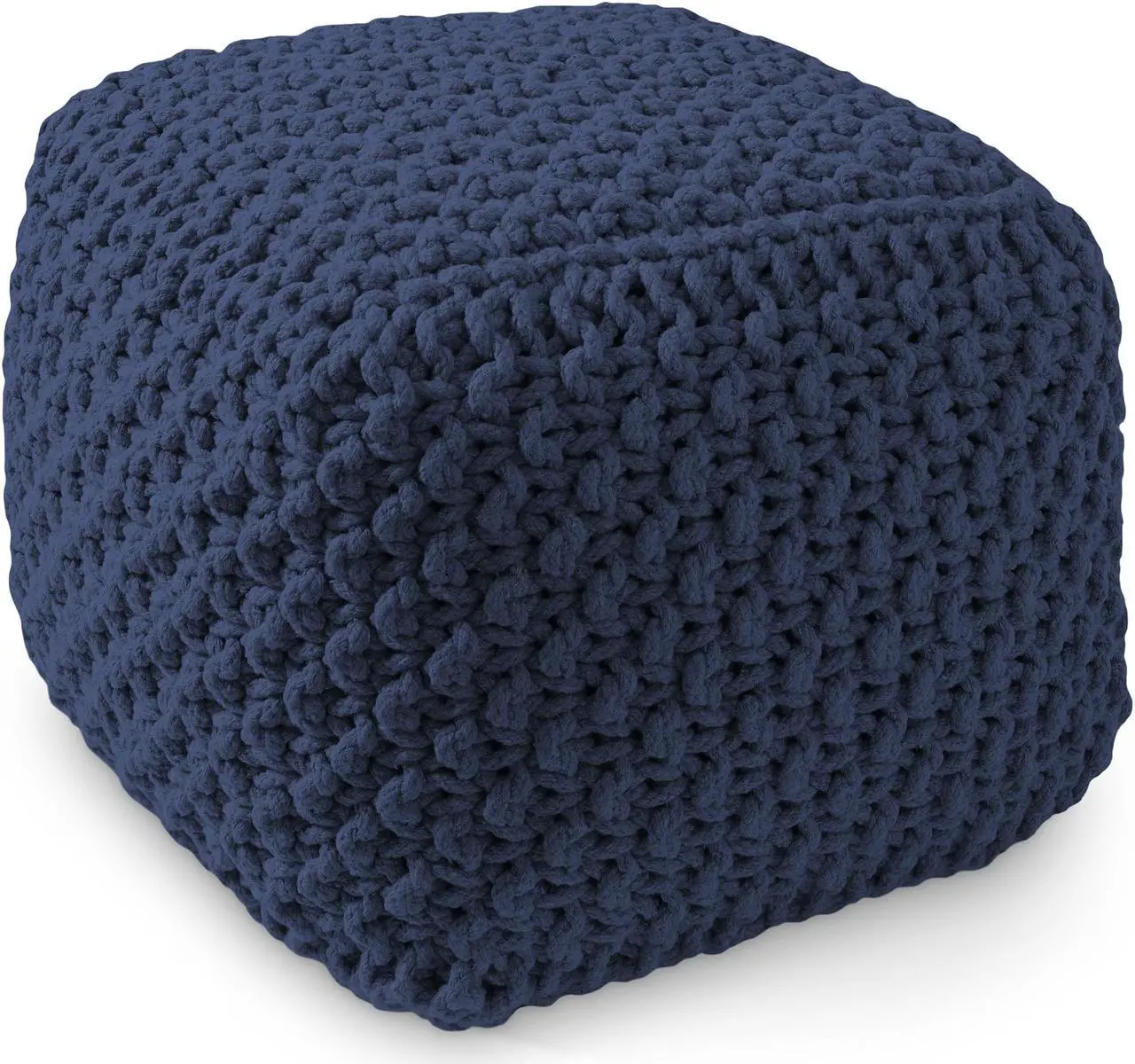 Main image of Casafield Square Pouf Ottoman, Navy Blue 18.5" W x 18.5" D x 14.5" H Cotton Knit Foot Stool - Boho Floor Pouffe for Living Room, Bedroom, Home Office
