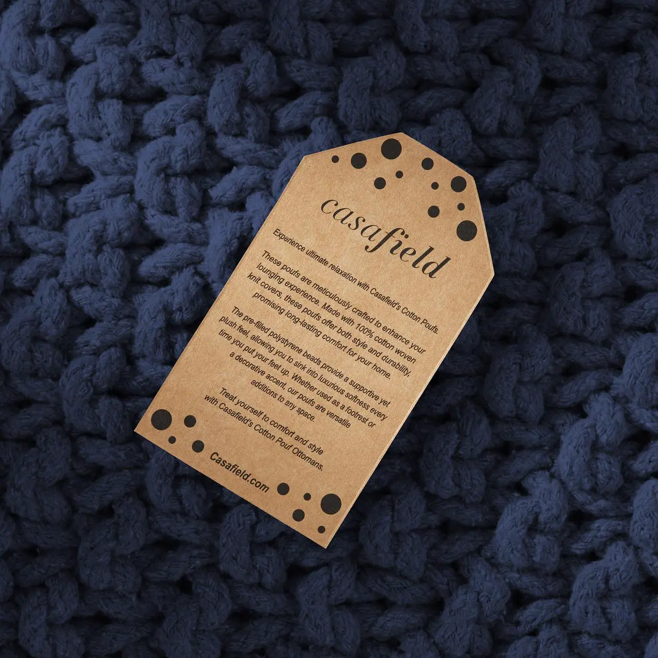 Alt view image 4 of 6 - Casafield Square Pouf Ottoman, Navy Blue 18.5" W x 18.5" D x 14.5" H Cotton Knit Foot Stool - Boho Floor Pouffe for Living Room, Bedroom, Home Office