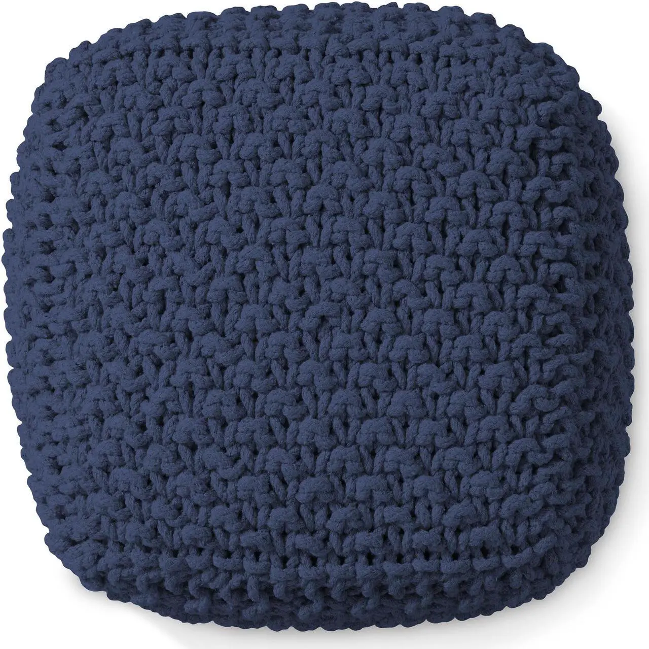 Alt view image 3 of 6 - Casafield Square Pouf Ottoman, Navy Blue 18.5" W x 18.5" D x 14.5" H Cotton Knit Foot Stool - Boho Floor Pouffe for Living Room, Bedroom, Home Office