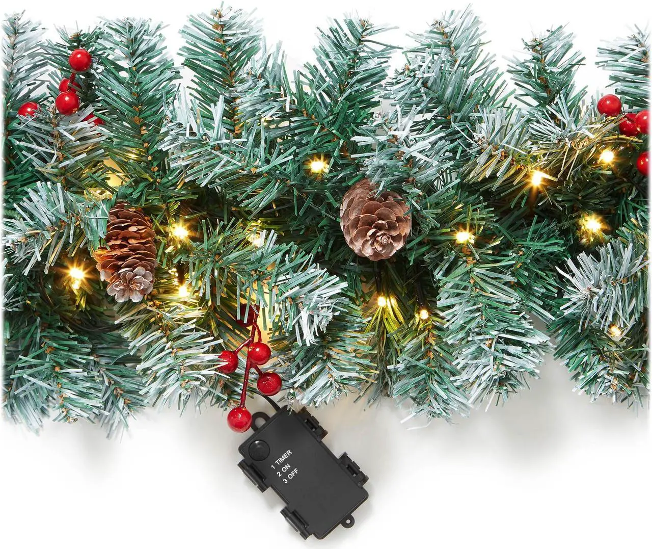 Main image of Casafield Pre-Lit Artificial Christmas Garland, 9FT Pre-Decorated Snow-Flocked Garland with 100 White Lights, Pine Cones, Berries Indoor/Outdoor Holiday Decor