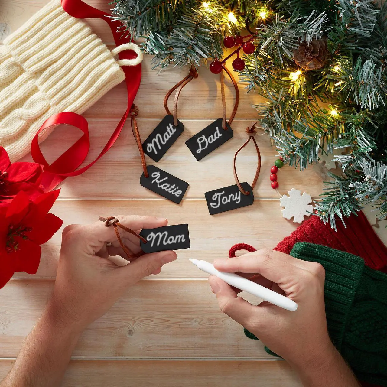Alt view image 5 of 6 - Casafield 3ft Christmas Stocking Holder Stand, Holiday Decor Hanger Display for Home with 12 Hooks, Name Tags, and Chalk Marker