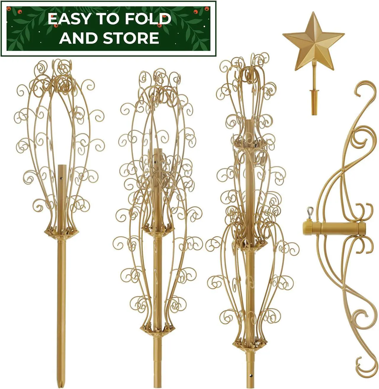 Alt view image 6 of 6 - Casafield Ornament Display Stand - 6' Gold Wrought Iron Christmas Tree Ornament Holder