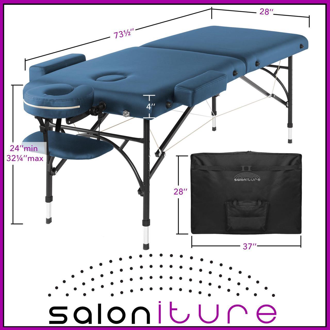 Alt view image 6 of 6 - Saloniture Professional Portable Lightweight Bi-Fold Massage Table with Aluminum Legs - Includes Headrest, Face Cradle, Armrests and Carrying Case Blue