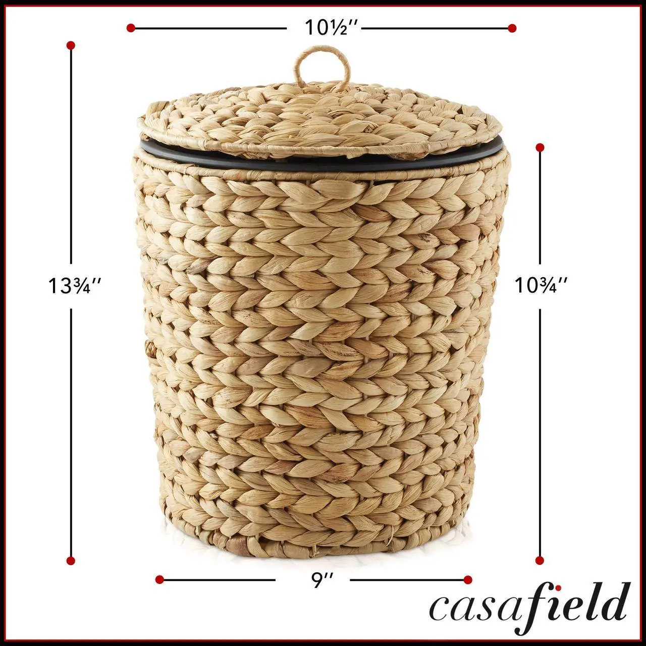 Alt view image 4 of 6 - Casafield Water Hyacinth Trash Can with Lid and Liner - Natural, Woven Waste Basket for Bathroom, Bedroom, Laundry Room, Home Office