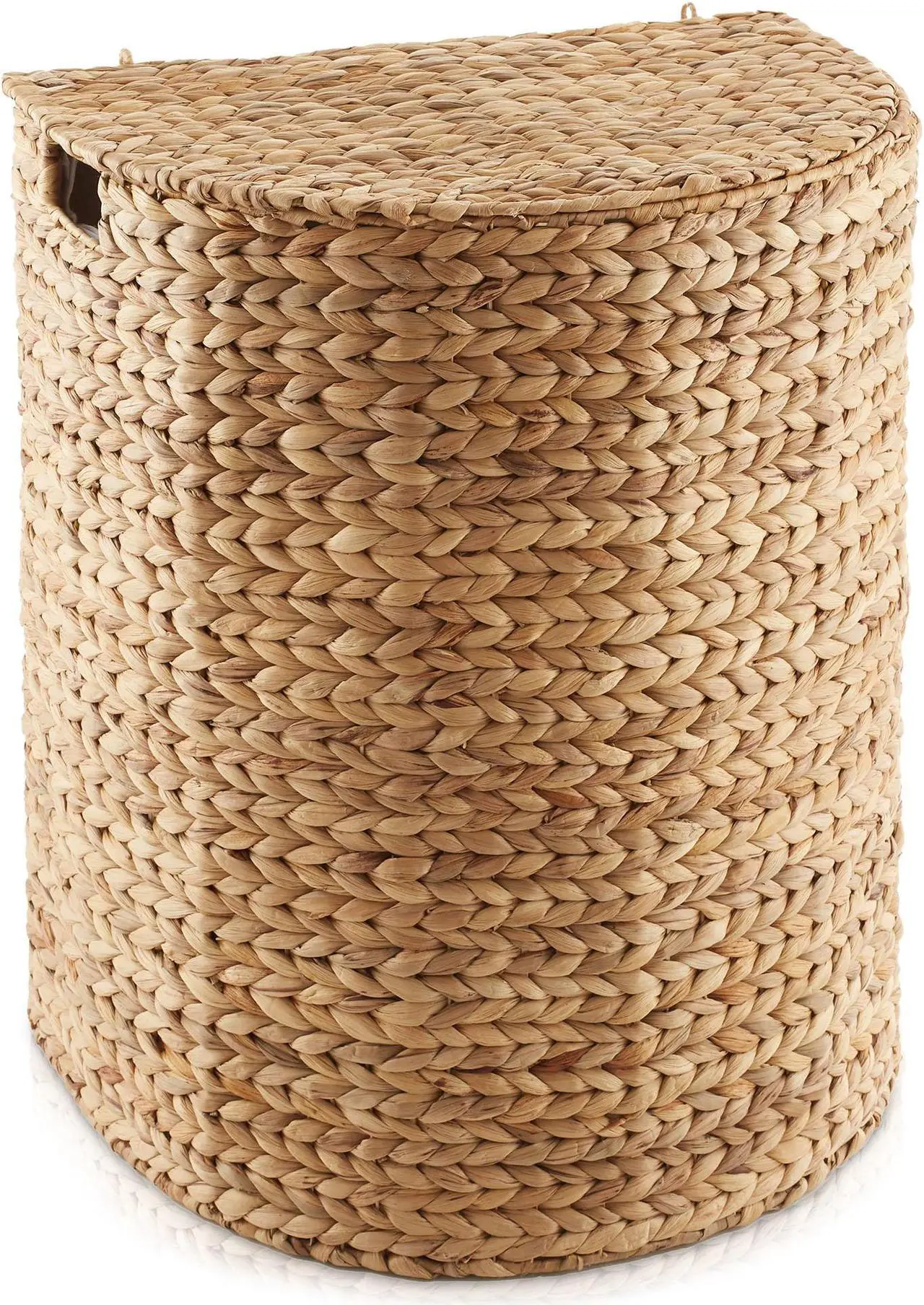 Alt view image 3 of 6 - Casafield Half Moon Laundry Hamper with Lid and Removable Liner Bag - Natural, Woven Water Hyacinth Laundry Basket for Clothes and Towels