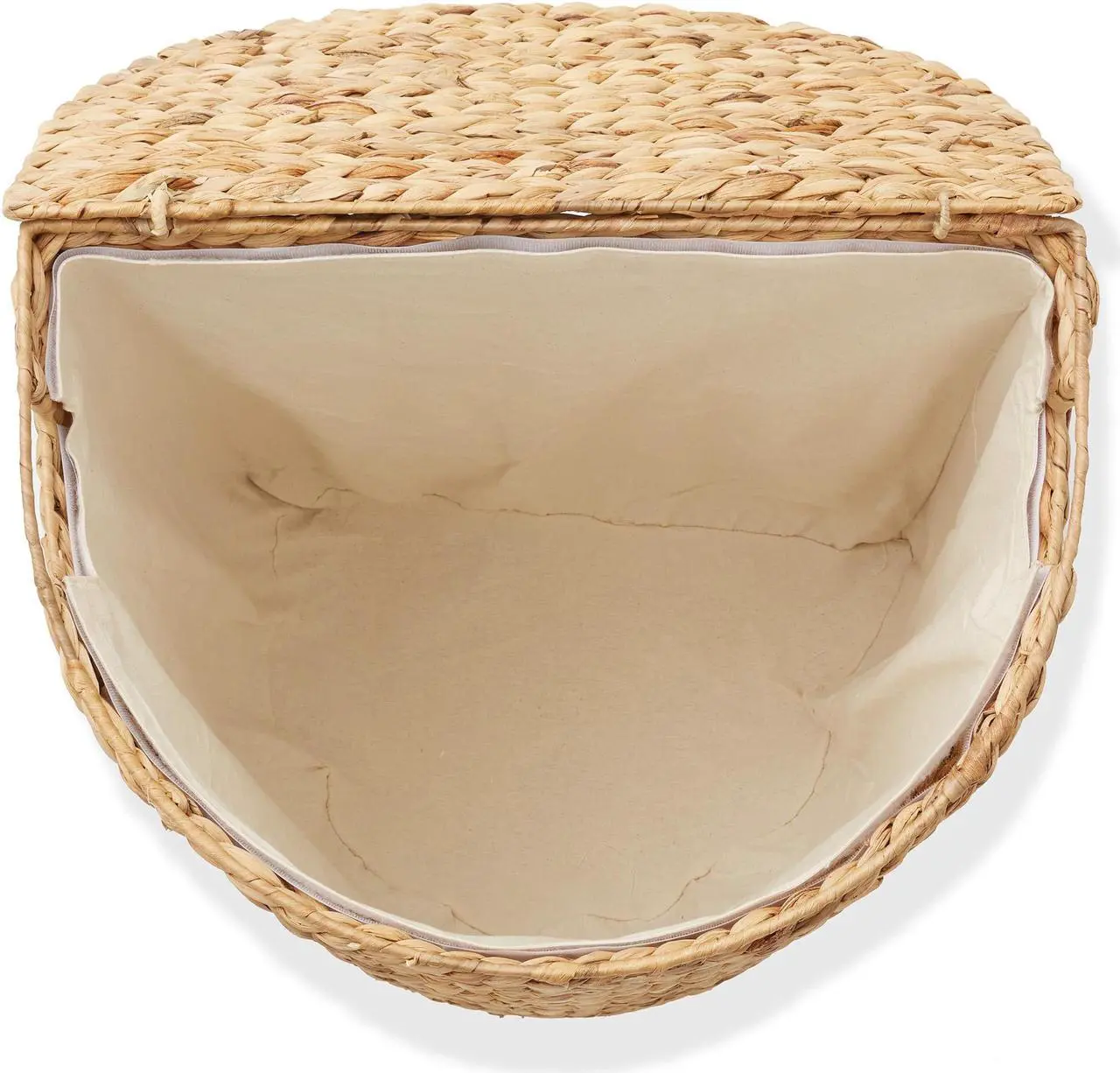 Alt view image 6 of 6 - Casafield Half Moon Laundry Hamper with Lid and Removable Liner Bag - Natural, Woven Water Hyacinth Laundry Basket for Clothes and Towels
