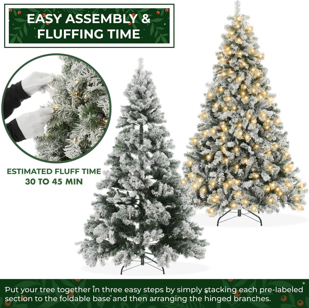 Alt view image 4 of 6 - Casafield 7.5FT Realistic Snow-Flocked Pine with White and Multicolor LED Lights, 9 Light Sequence Artificial Holiday Christmas Tree with Sturdy Metal Stand