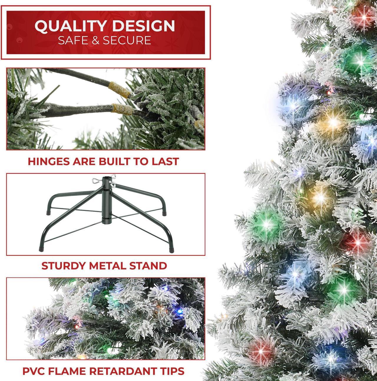 Alt view image 5 of 6 - Casafield 7.5FT Realistic Snow-Flocked Pine with White and Multicolor LED Lights, 9 Light Sequence Artificial Holiday Christmas Tree with Sturdy Metal Stand