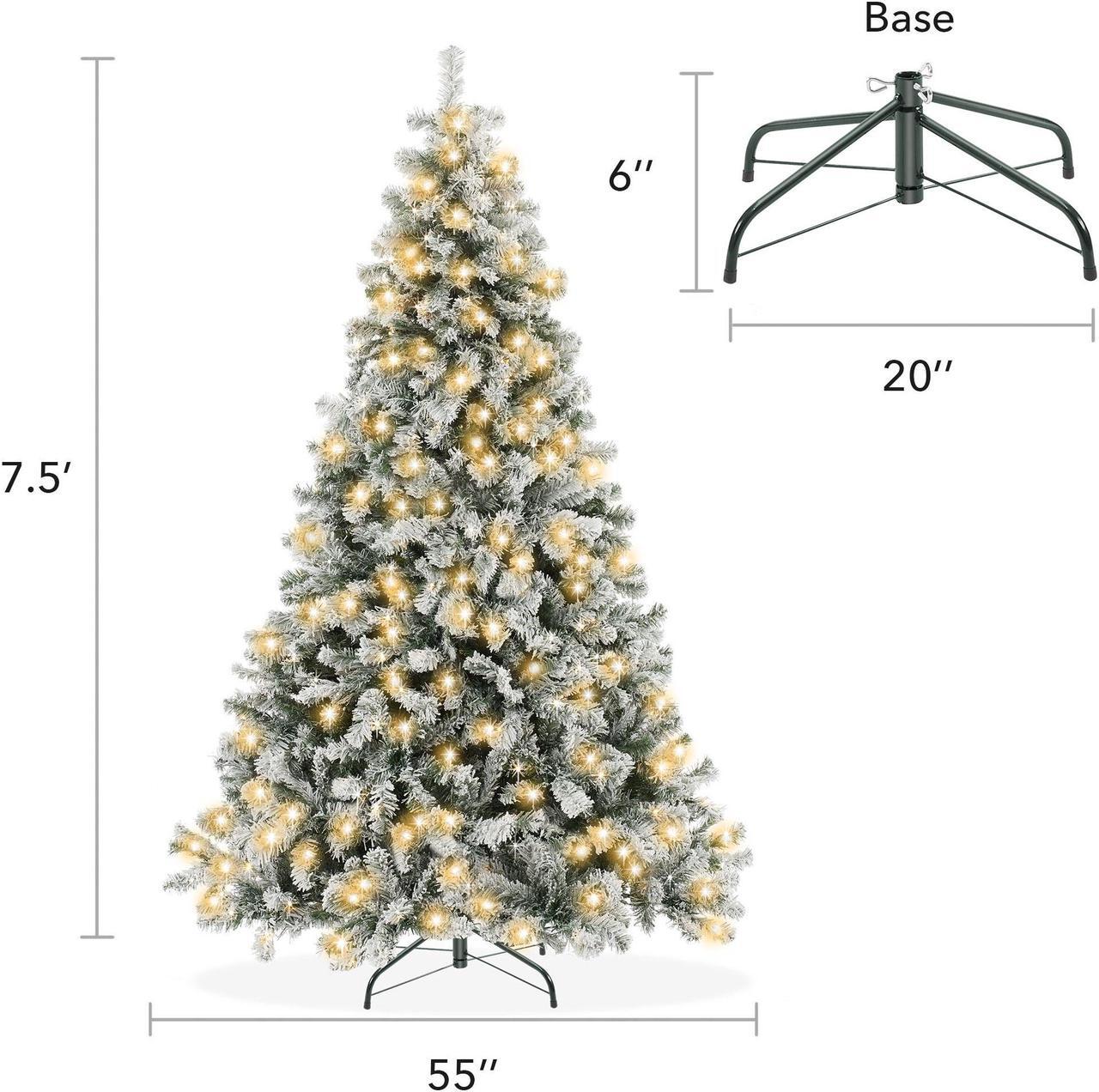 Alt view image 6 of 6 - Casafield 7.5FT Realistic Snow-Flocked Pine with White and Multicolor LED Lights, 9 Light Sequence Artificial Holiday Christmas Tree with Sturdy Metal Stand