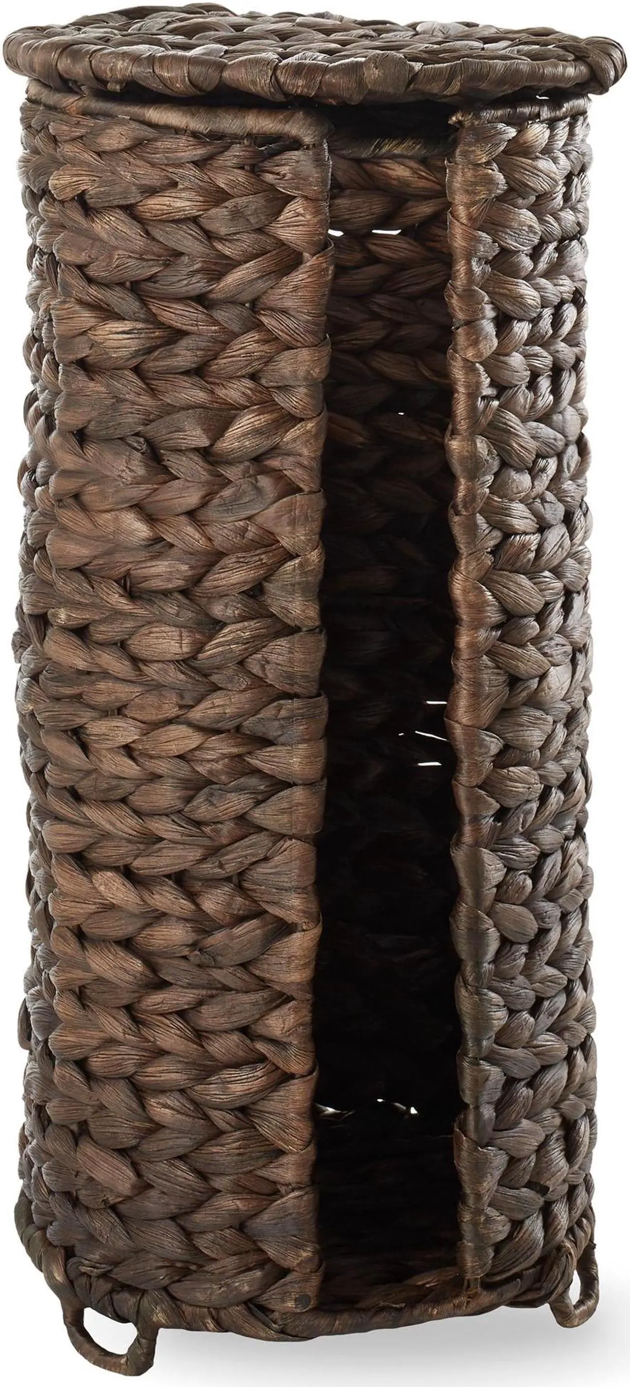 Alt view image 4 of 6 - Casafield Free Standing Toilet Paper Storage Roll Holder with Lid - Espresso, Fits 3 Rolls, Water Hyacinth Bath Tissue Organizer for Bathroom