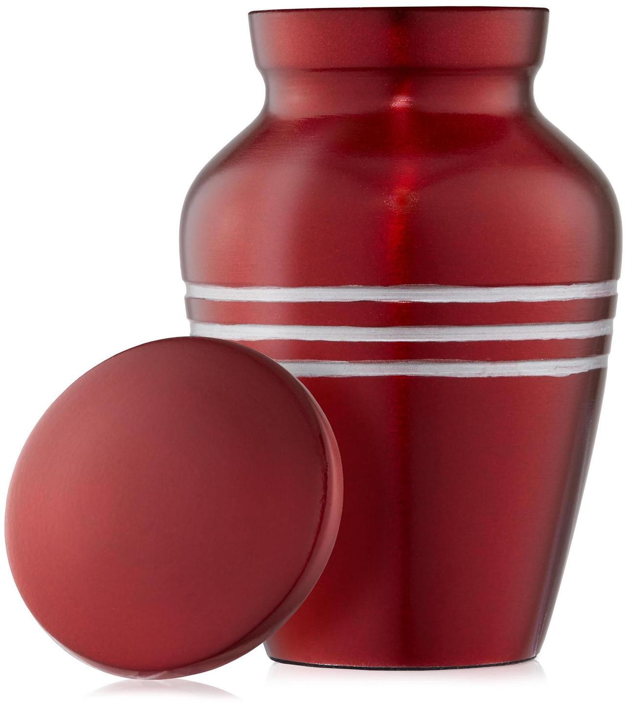 Alt view image 2 of 6 - Reminded Small Cremation Memorial Urn for Human Ashes, Red with Silver Striped Miniature Keepsake Urn with Velvet Case