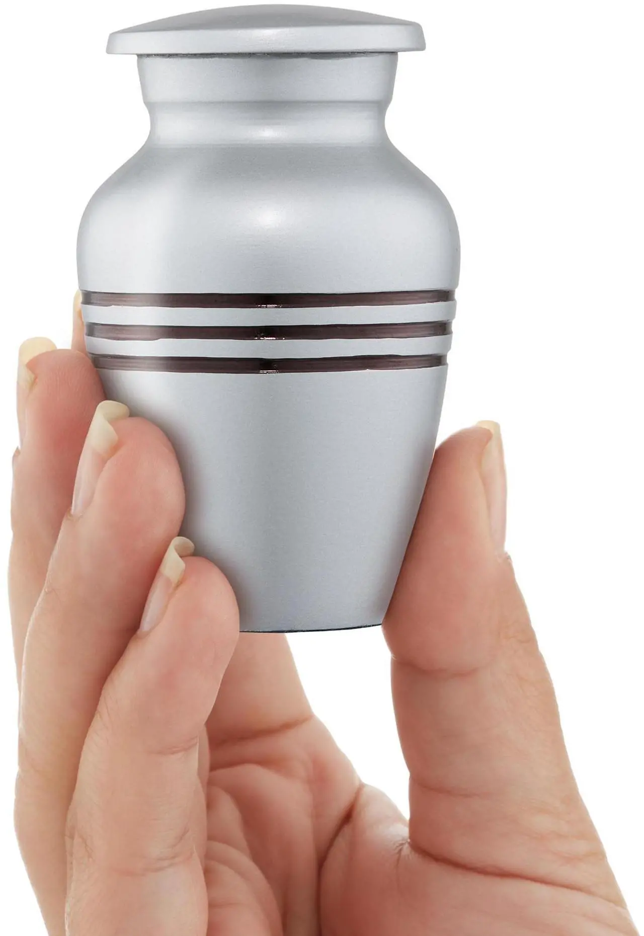 Alt view image 3 of 6 - Reminded Small Cremation Keepsake Memorial Urns for Human Ashes, Set of 6 Silver and Black Striped Miniature Urns with Velvet Case and Bags