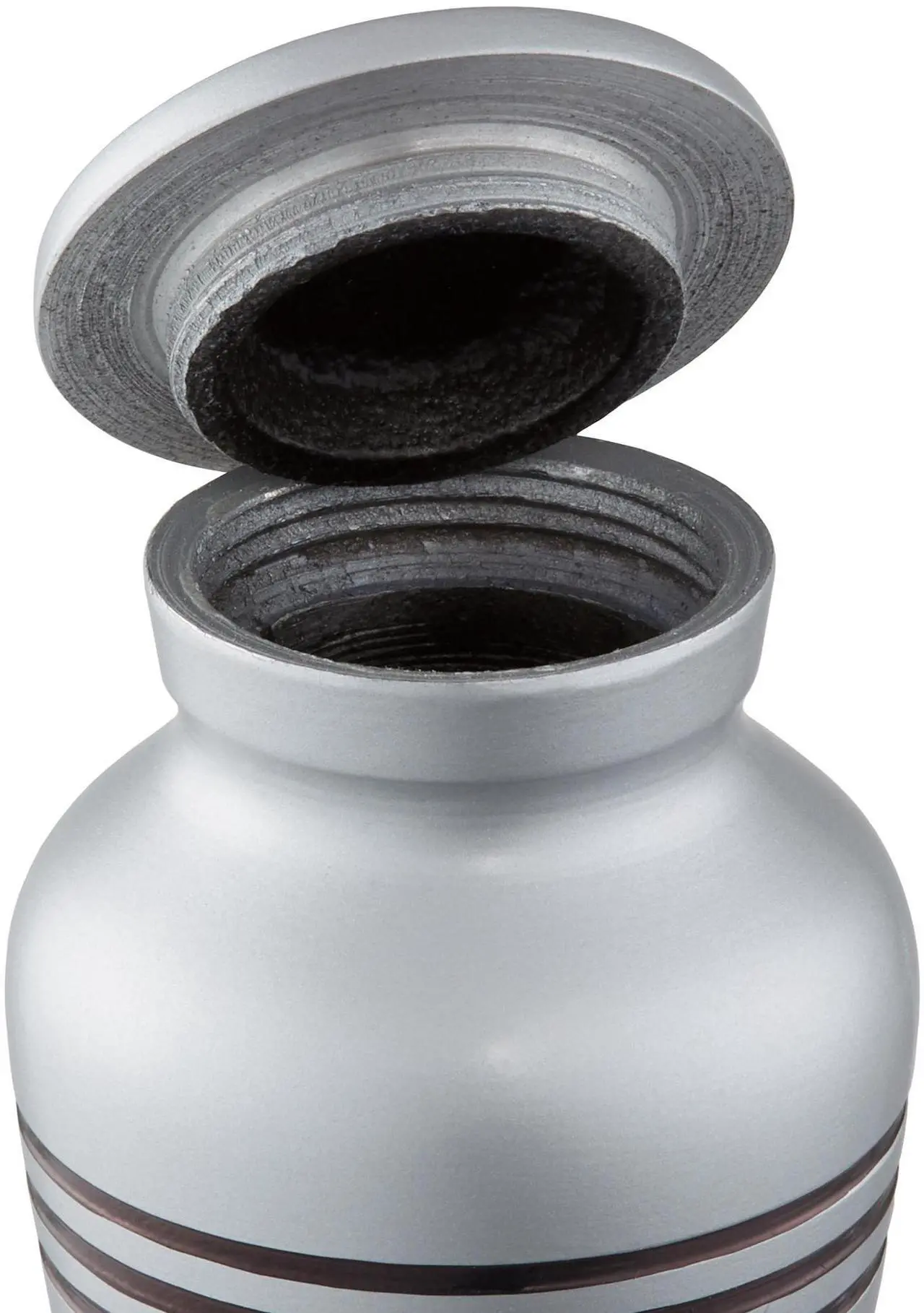 Alt view image 6 of 6 - Reminded Small Cremation Keepsake Memorial Urns for Human Ashes, Set of 6 Silver and Black Striped Miniature Urns with Velvet Case and Bags