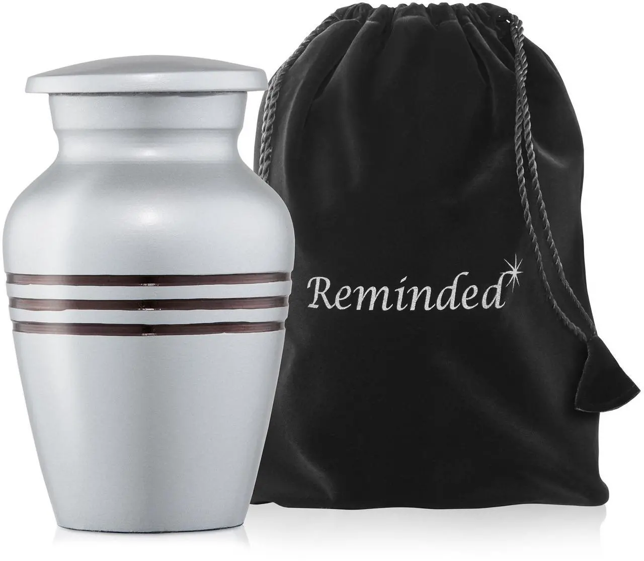 Alt view image 5 of 6 - Reminded Small Cremation Keepsake Memorial Urns for Human Ashes, Set of 6 Silver and Black Striped Miniature Urns with Velvet Case and Bags