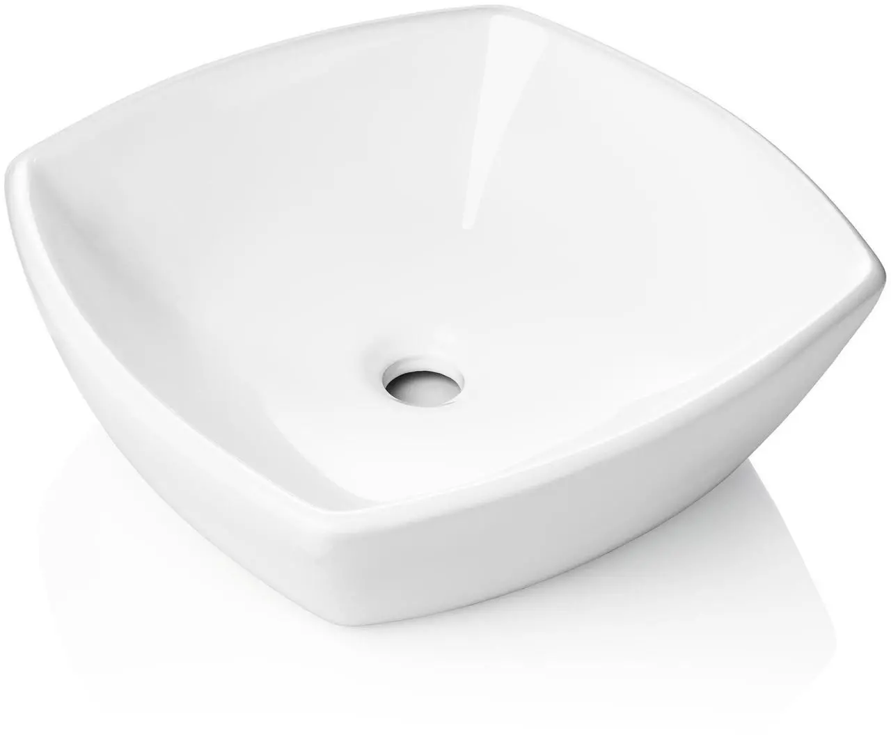 Alt view image 3 of 6 - Miligoré 16" x 16" Flared Square White Ceramic Vessel Sink - Modern Above Counter Bathroom Vanity Bowl
