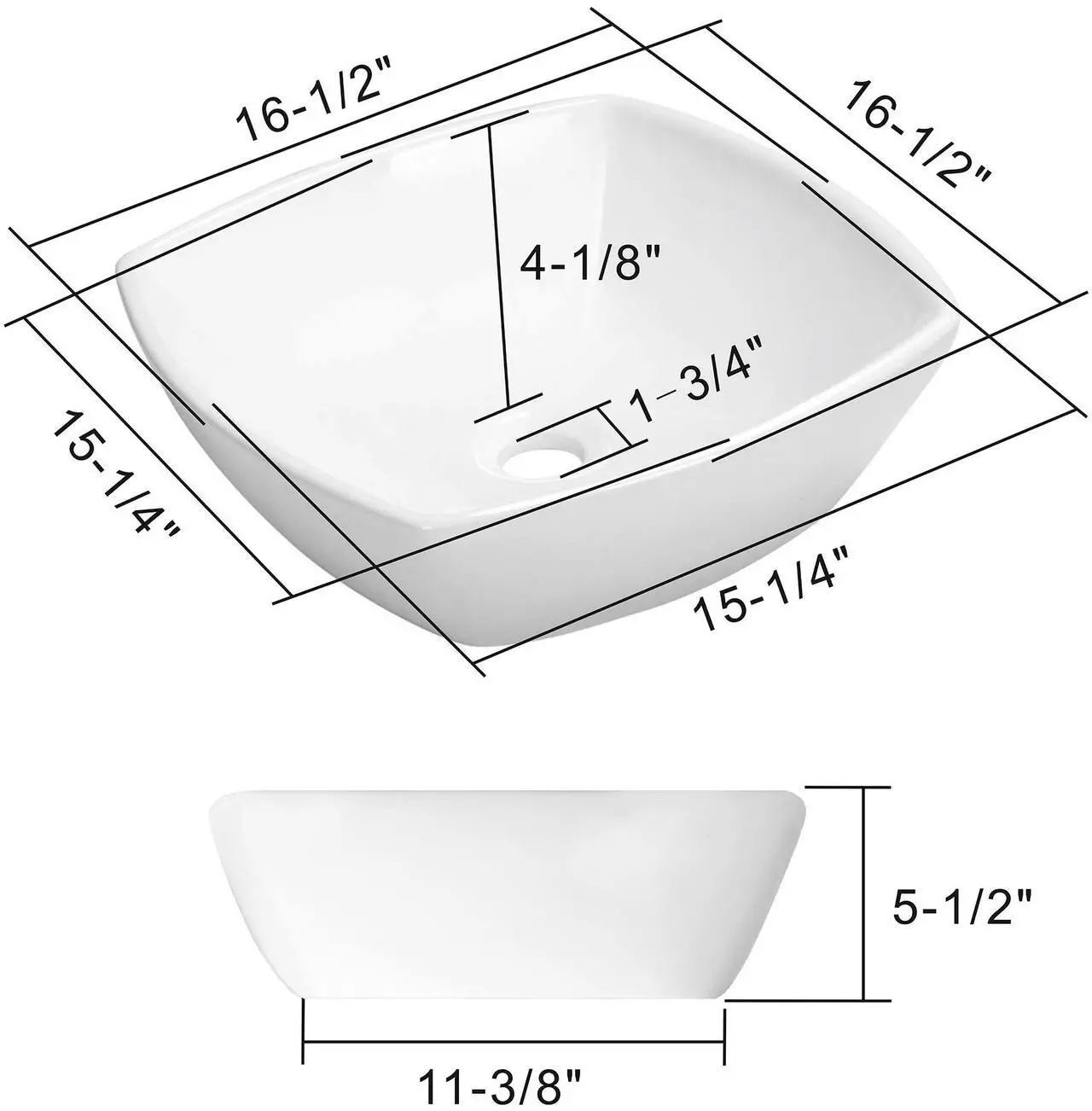 Alt view image 6 of 6 - Miligoré 16" x 16" Flared Square White Ceramic Vessel Sink - Modern Above Counter Bathroom Vanity Bowl