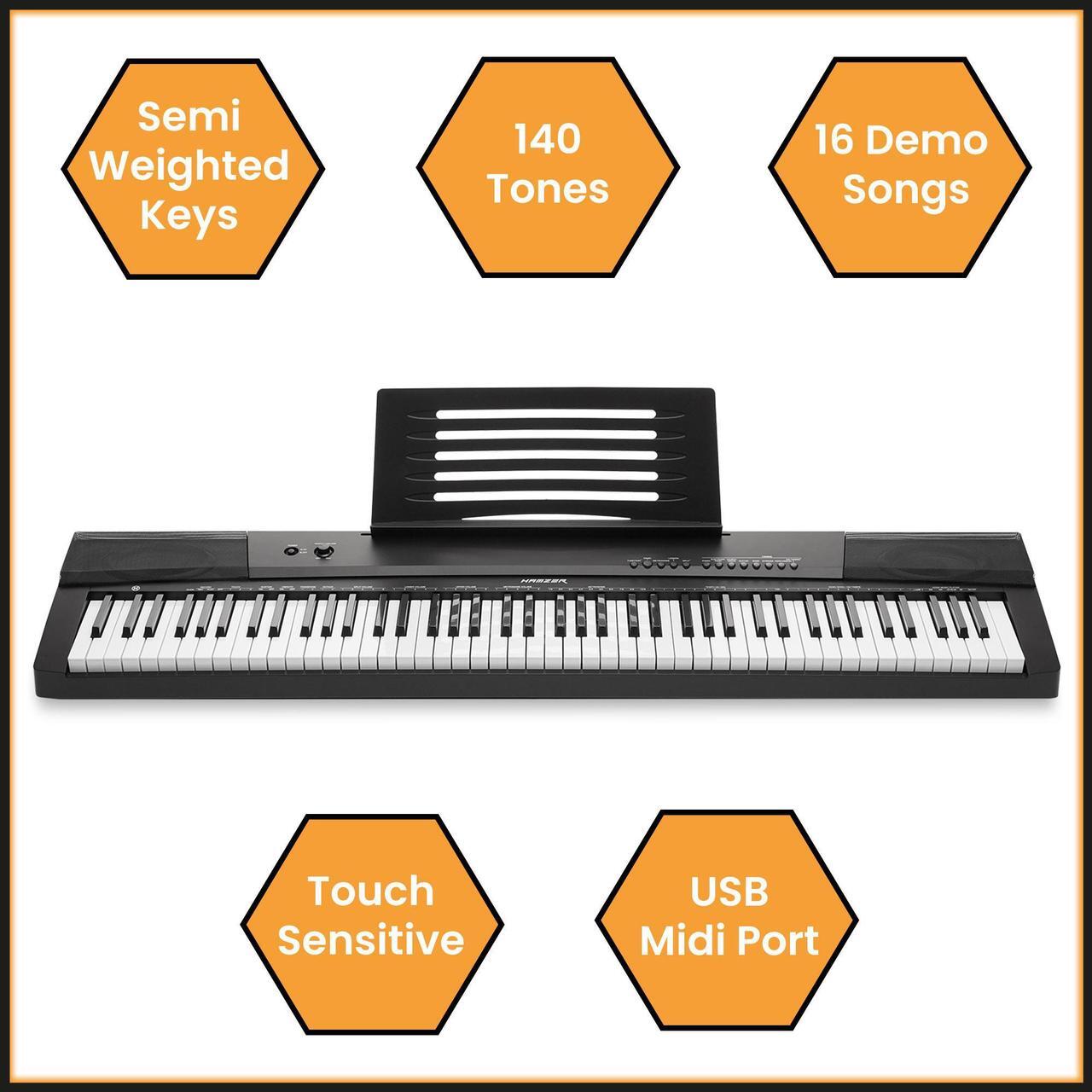Alt view image 4 of 7 - Hamzer 88 Key Digital Keyboard Piano - Full-Size, Semi-Weighted Keys - Portable Electronic Keyboard Piano with Built-In Speakers and Sustain Pedal