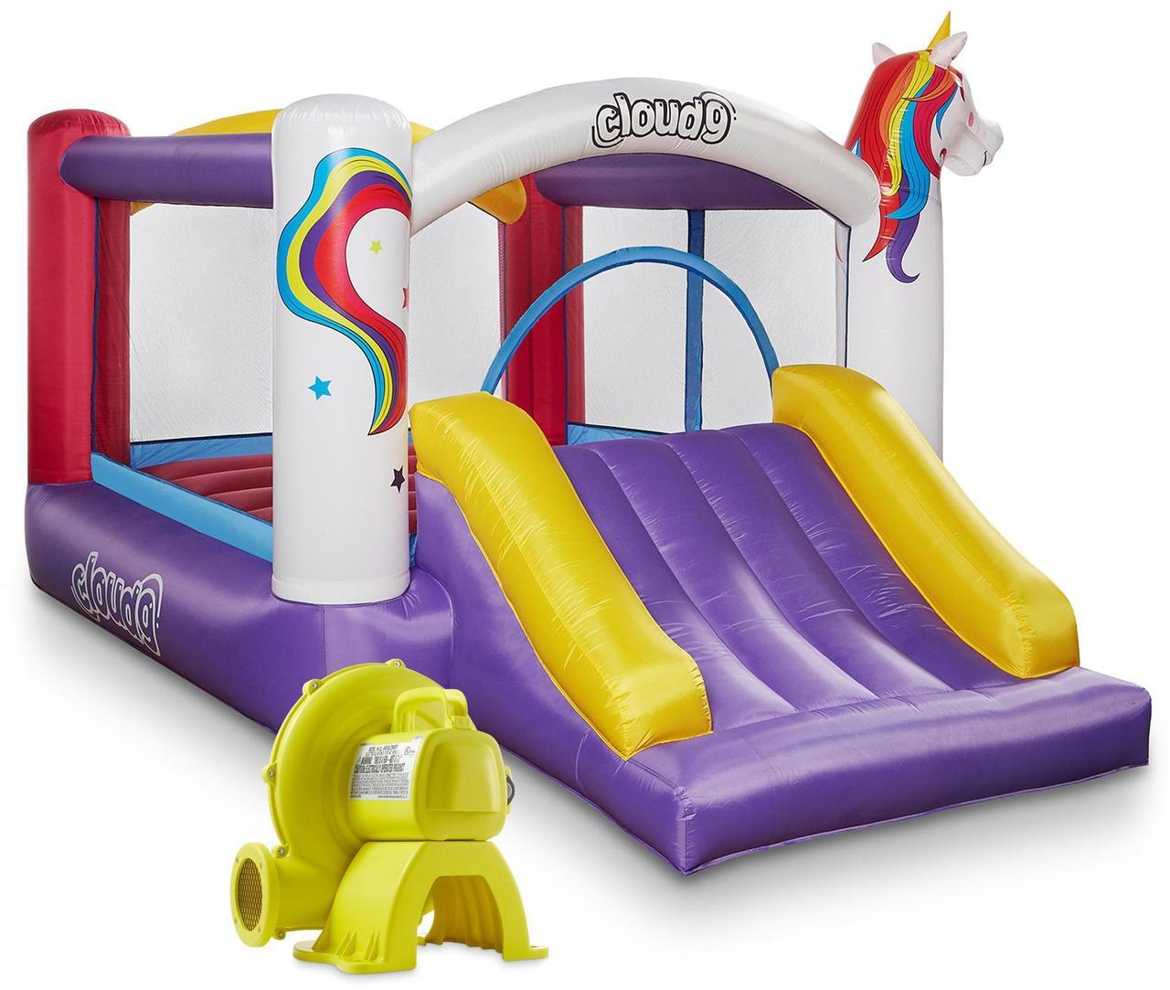 Alt view image 9 of 15 - Cloud 9 Inflatable Bounce House and Blower, Unicorn Theme Bouncer for Kids with Slide, Includes Stakes and Repair Patches