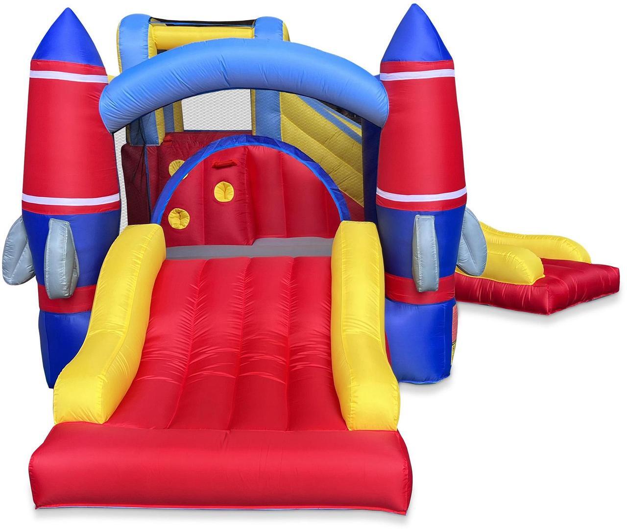 Alt view image 2 of 6 - Cloud 9 Inflatable Rocket Bounce House with Blower, Bouncer for Kids with Two Slides and Large Jumping Area