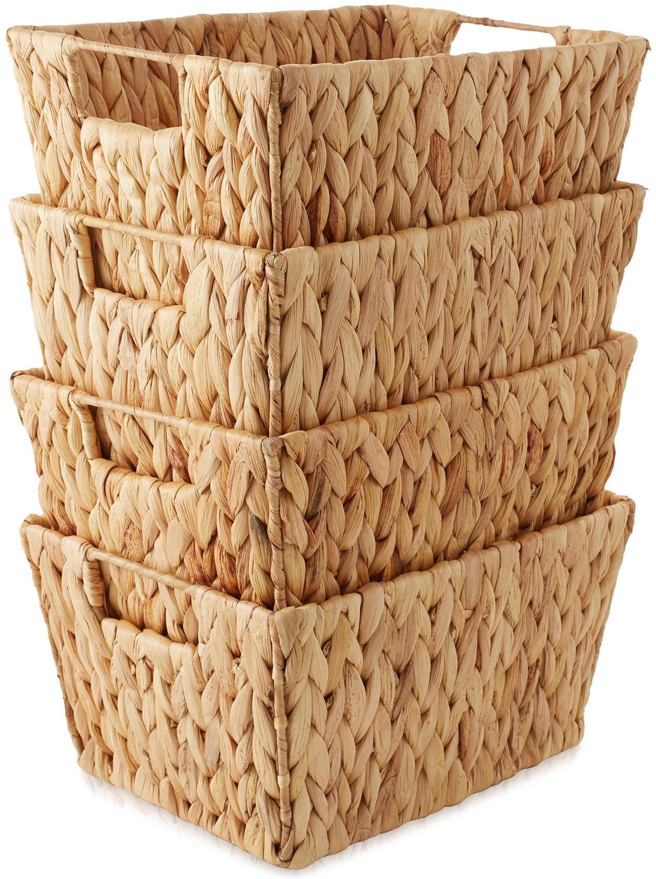 Alt view image 2 of 6 - Casafield Set of 4 Water Hyacinth Storage Baskets with Handles - Natural, Woven Rectangular Storage Bins for Shelves, Blankets, Laundry Organization