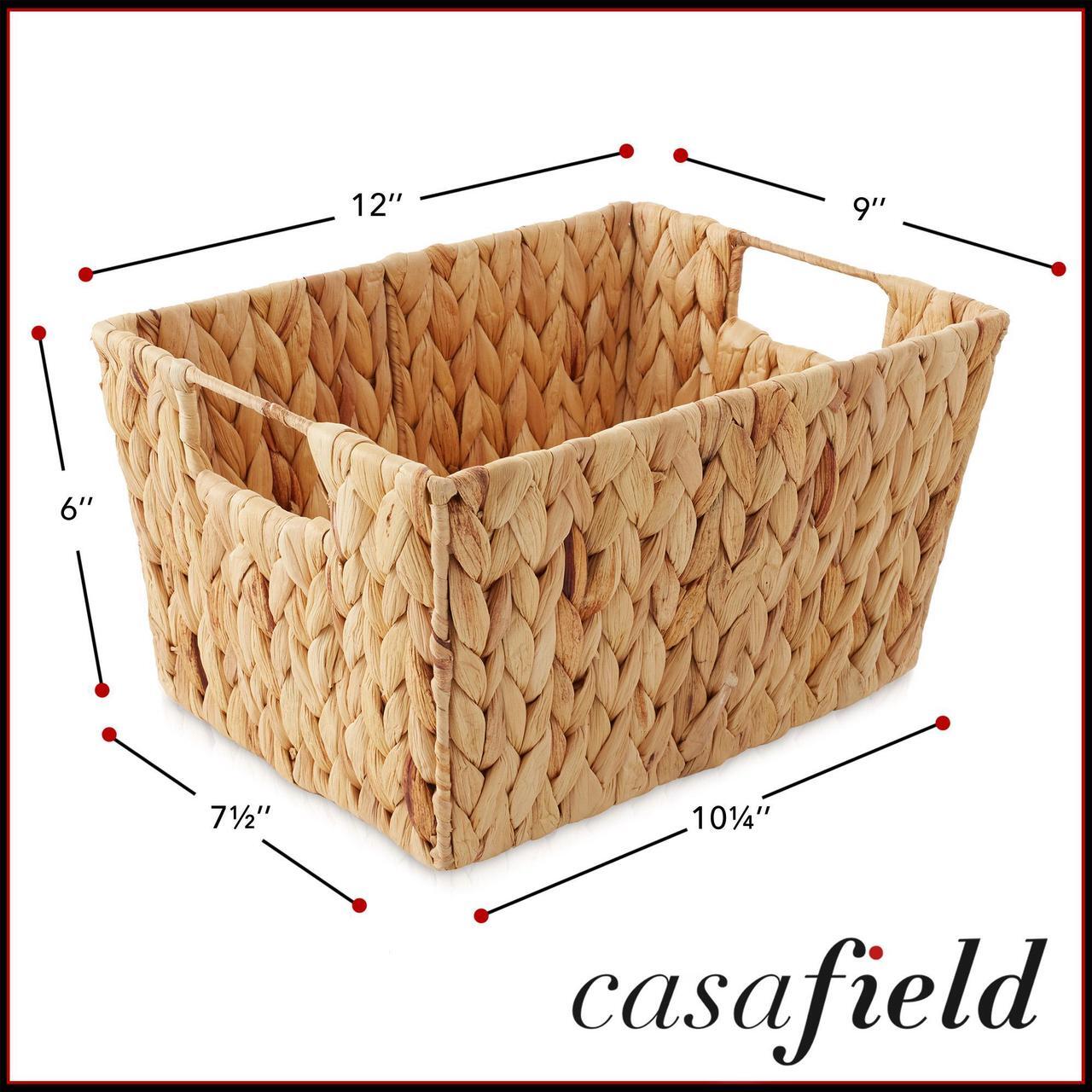Alt view image 4 of 6 - Casafield Set of 4 Water Hyacinth Storage Baskets with Handles - Natural, Woven Rectangular Storage Bins for Shelves, Blankets, Laundry Organization