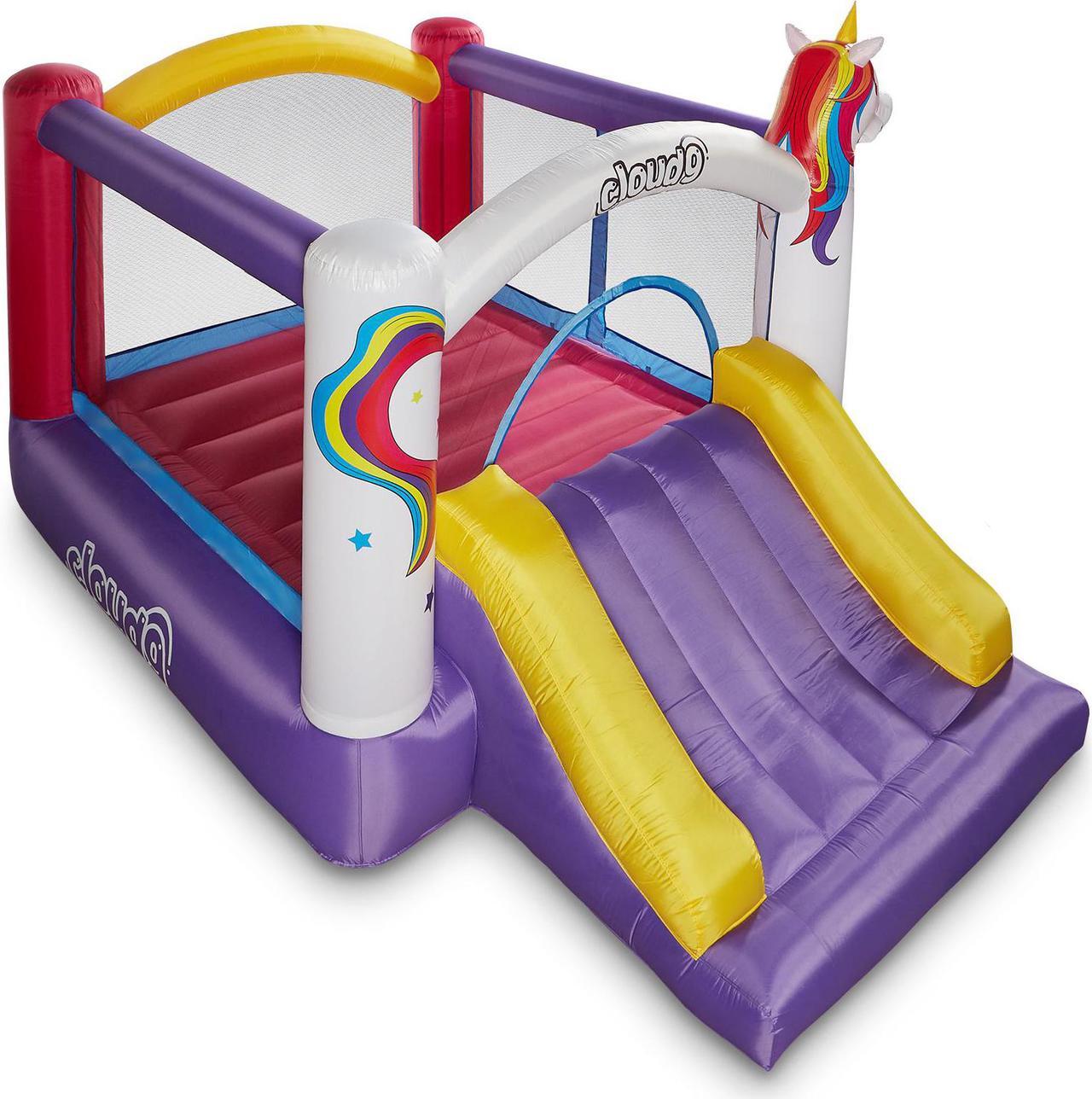 Alt view image 3 of 15 - Cloud 9 Inflatable Bounce House and Blower, Unicorn Theme Bouncer for Kids with Slide, Includes Stakes and Repair Patches