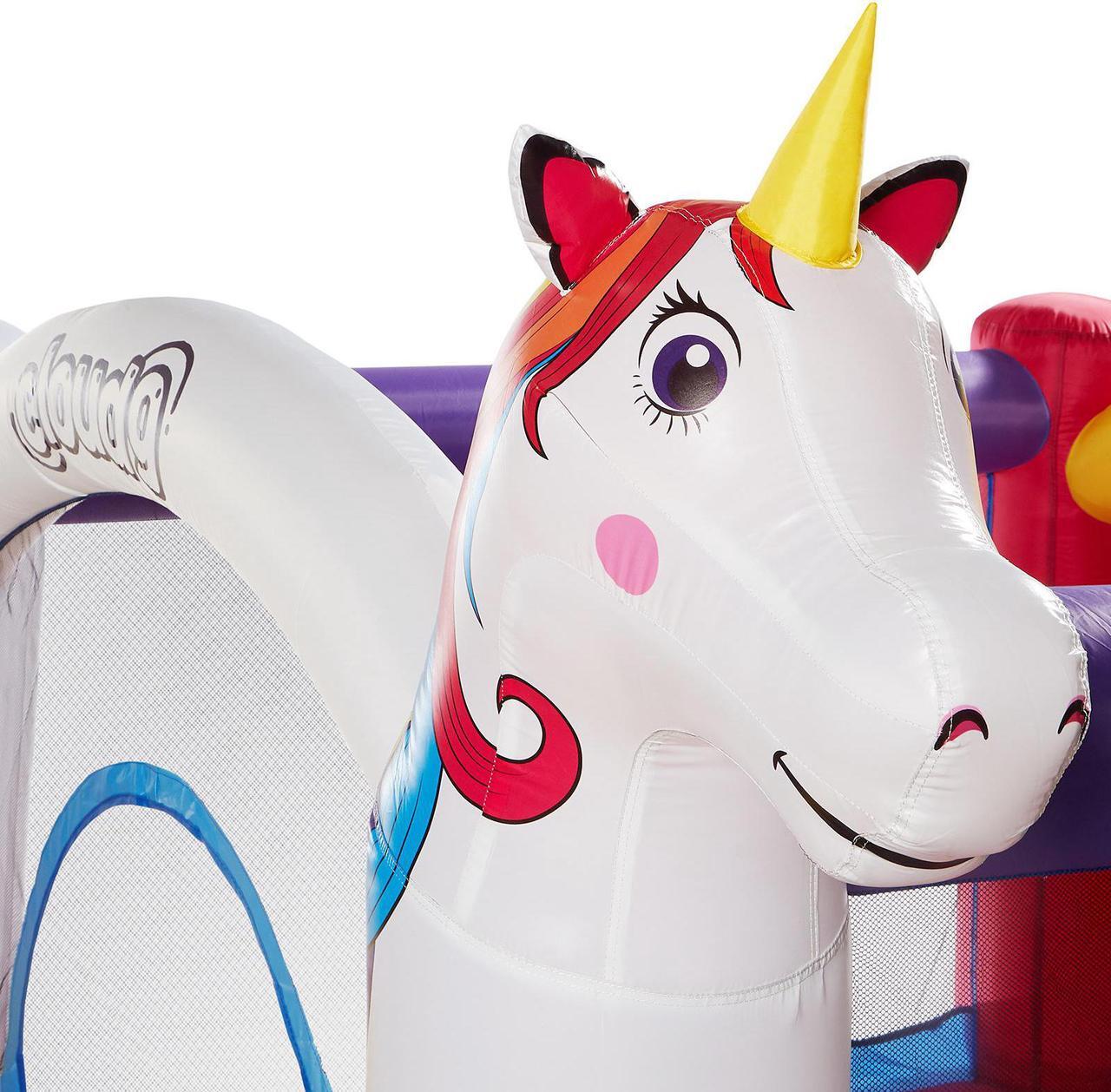 Alt view image 7 of 15 - Cloud 9 Inflatable Bounce House and Blower, Unicorn Theme Bouncer for Kids with Slide, Includes Stakes and Repair Patches