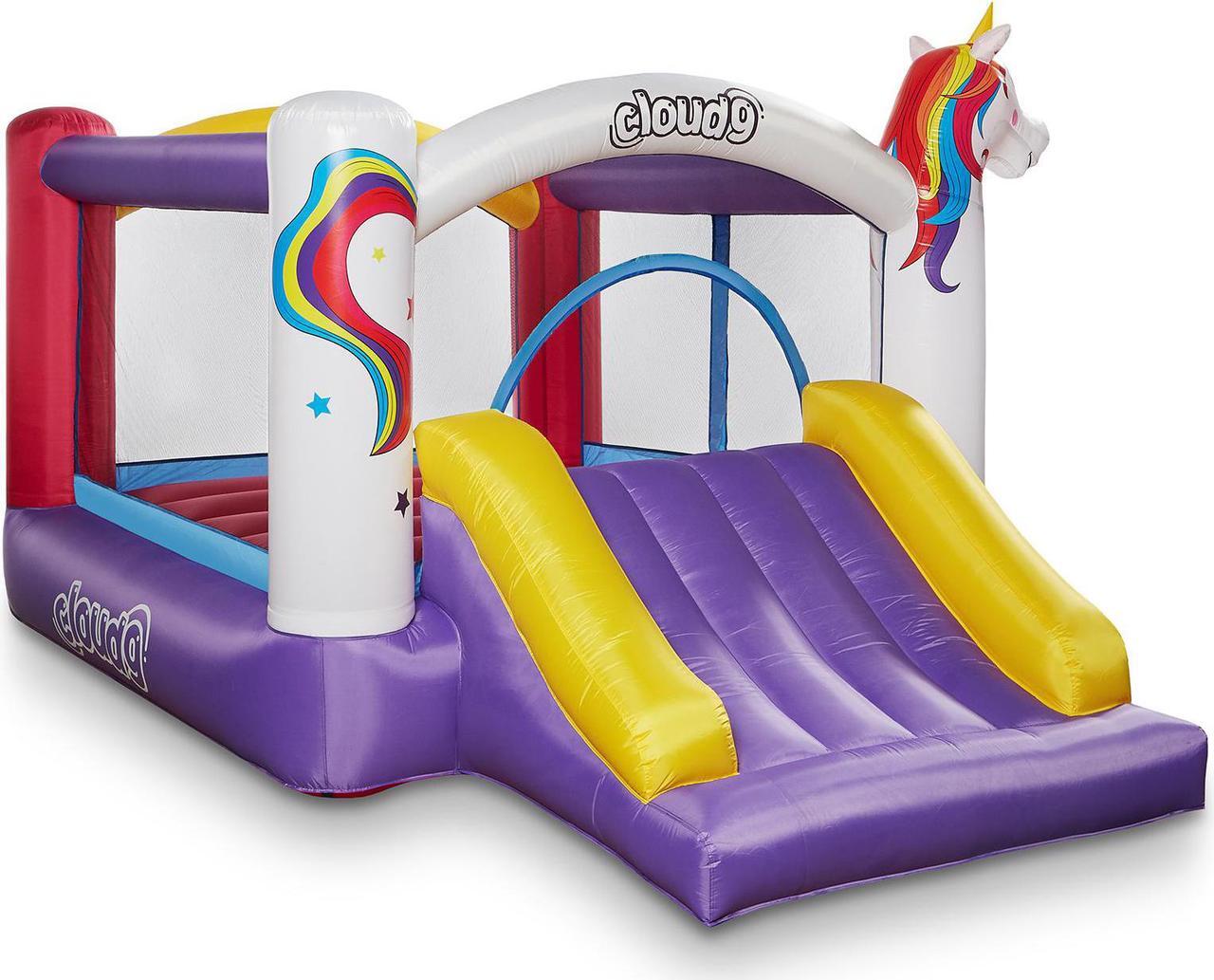 Alt view image 2 of 15 - Cloud 9 Inflatable Bounce House and Blower, Unicorn Theme Bouncer for Kids with Slide, Includes Stakes and Repair Patches