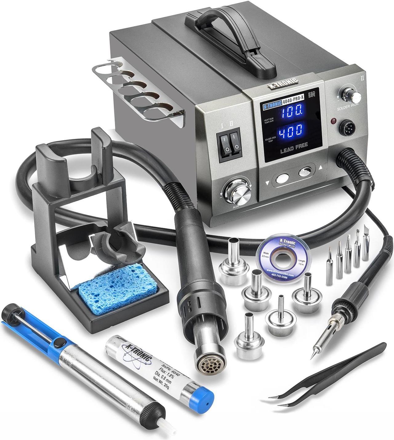 Main image of X-Tronic 4040-PRO-X • Platinum Series • 750 Watt Hot Air Rework Soldering Iron Station • Brushless DC Vortex Blower Air System • C/F Conversion, 0-30 Min Sleep, Calibration & Auto Cool Down Features!