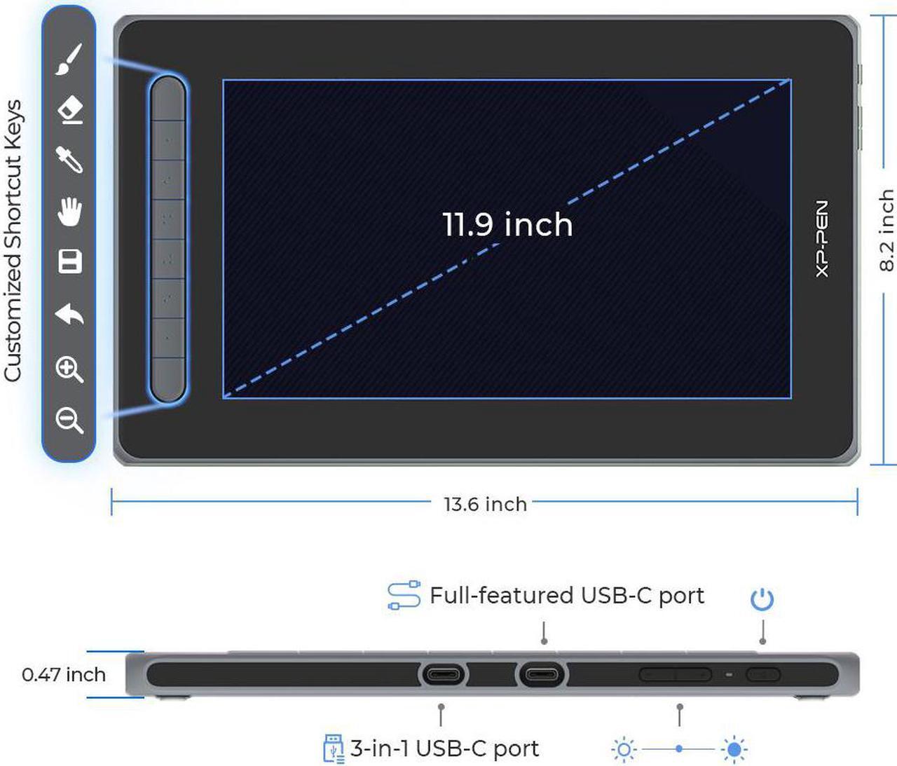 Alt view image 6 of 7 - XP Pen Artist 12 2nd Graphics Tablet with 11.9-inch FHD Display, Pro Drawing Tablet with X3 Smart Chip Stylus