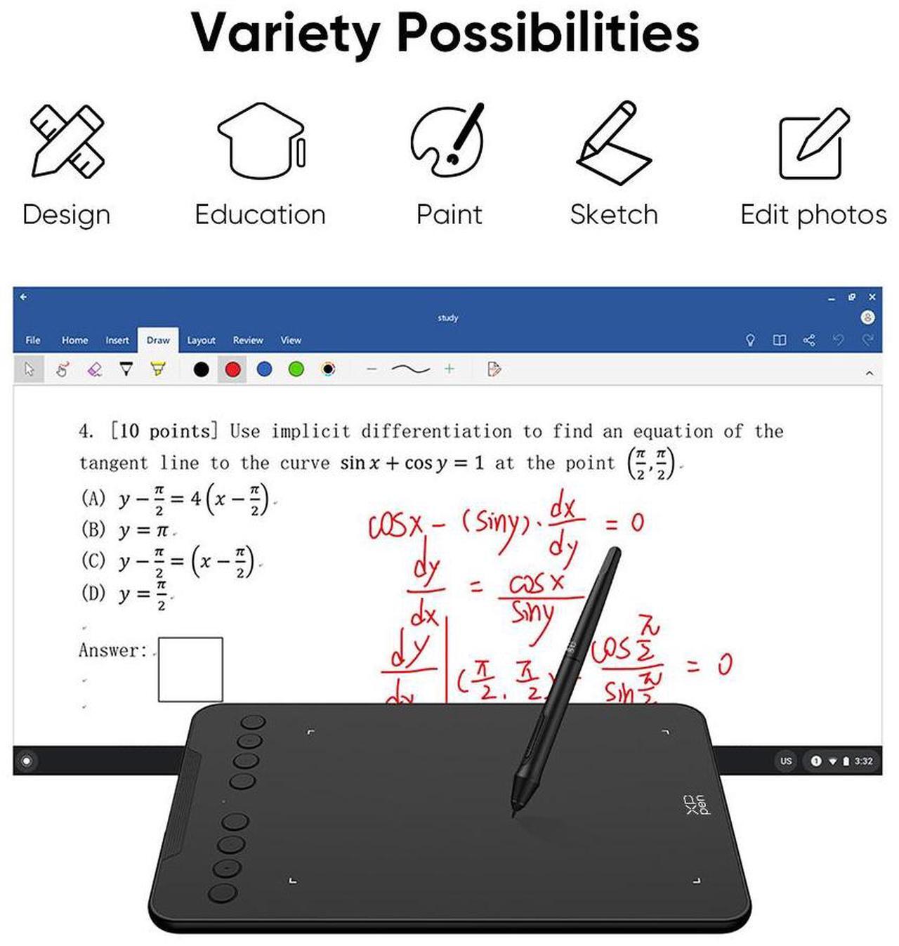 Alt view image 6 of 7 - XP-PEN Deco 01V3 Graphics Tablet 10x6.25 Inch Drawing Pen Tablet 16384 Levels Pressure Battery-Free Pen with Tilt Function Android Supported and 8 Shortcut Keys