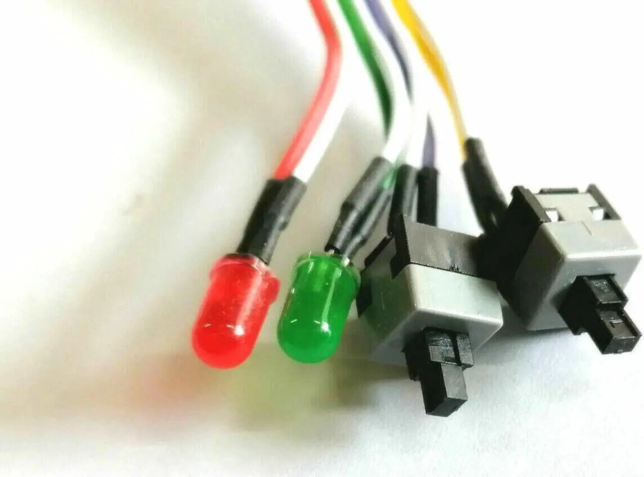Alt view image 3 of 5 - BUCIER 65cm PC Case Motherboard 2x ATX Power Switch Reset Button ON/OFF Cable w/ 2x LED(5pack)