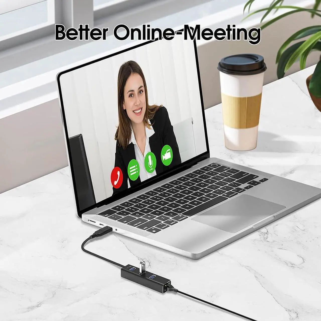 Main image of 3 Ports USB 3.0 Hub with 1000M RJ45 Ethernet Adapter, [4 in 1] USB Hub Splitter for Laptop, Multiple USB Port Extender Hub, Aluminum USB to 1000Mbps Ethernet Adapter USB Expander Hub for Laptops