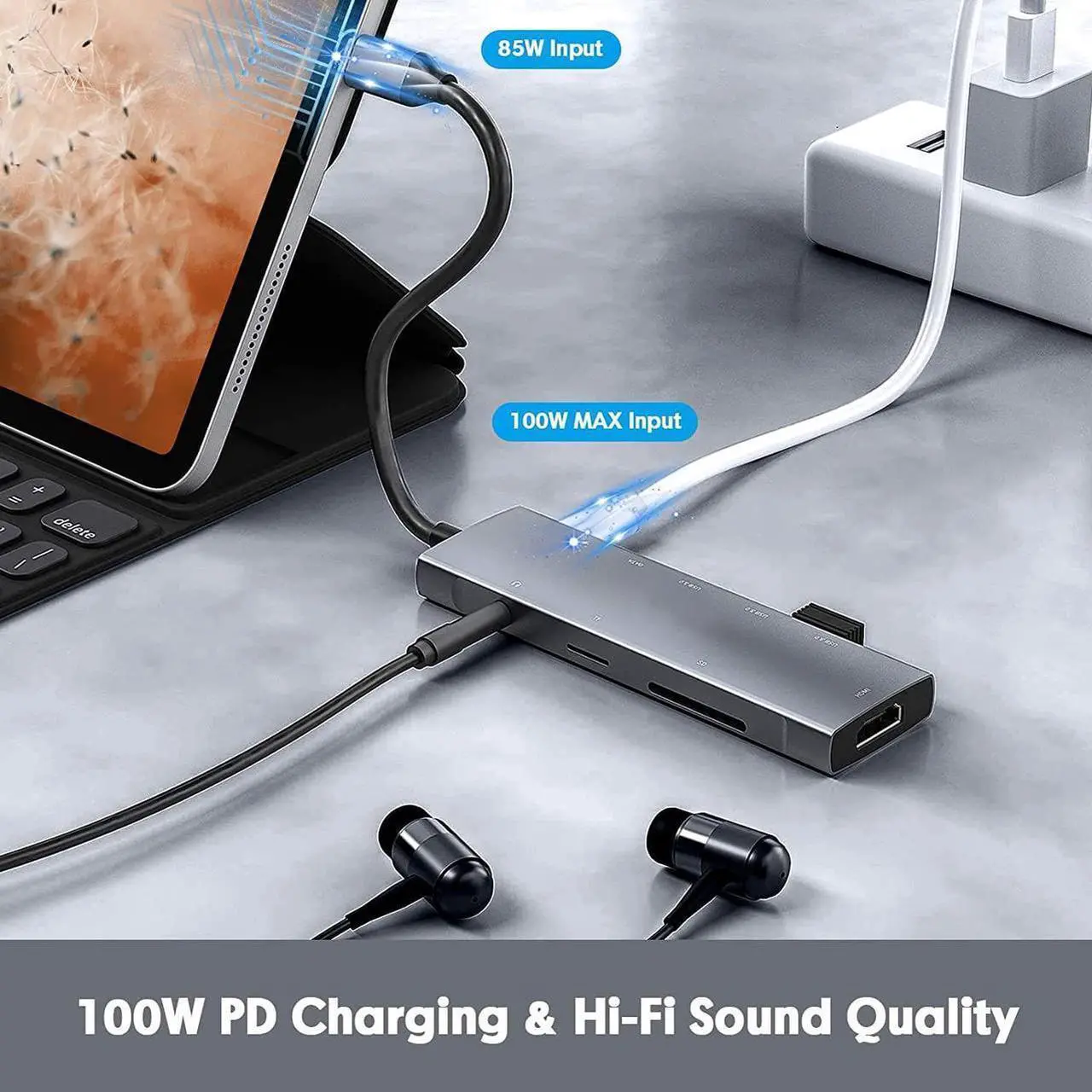 Alt view image 3 of 7 - USB C Hub, 9 in 1 Multiport USB Type C Adapter with 100W Power Delivery, 4K HDMI Output, 3 USB 3.0 and USB-C 5 Gbps Data Ports, SD/TF Card Reader,3.5mm Headphone Jack, for Mac-Book Type C Laptops