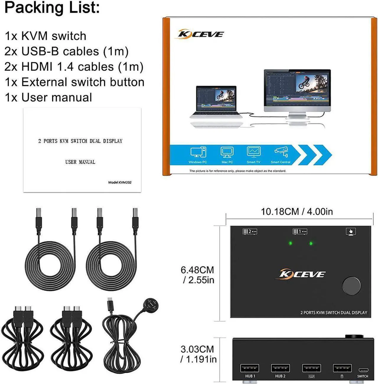 Alt view image 3 of 7 - Dual Monitor KVM Switch HDMI 2 Port for 2 Monitors 2 Computers, 4K@30Hz Dual Monitor HDMI KVM Switch USB 2.0 Switcher 2 in 2 Out PC Keyboard Mouse Switcher Support Extended And Copy Display