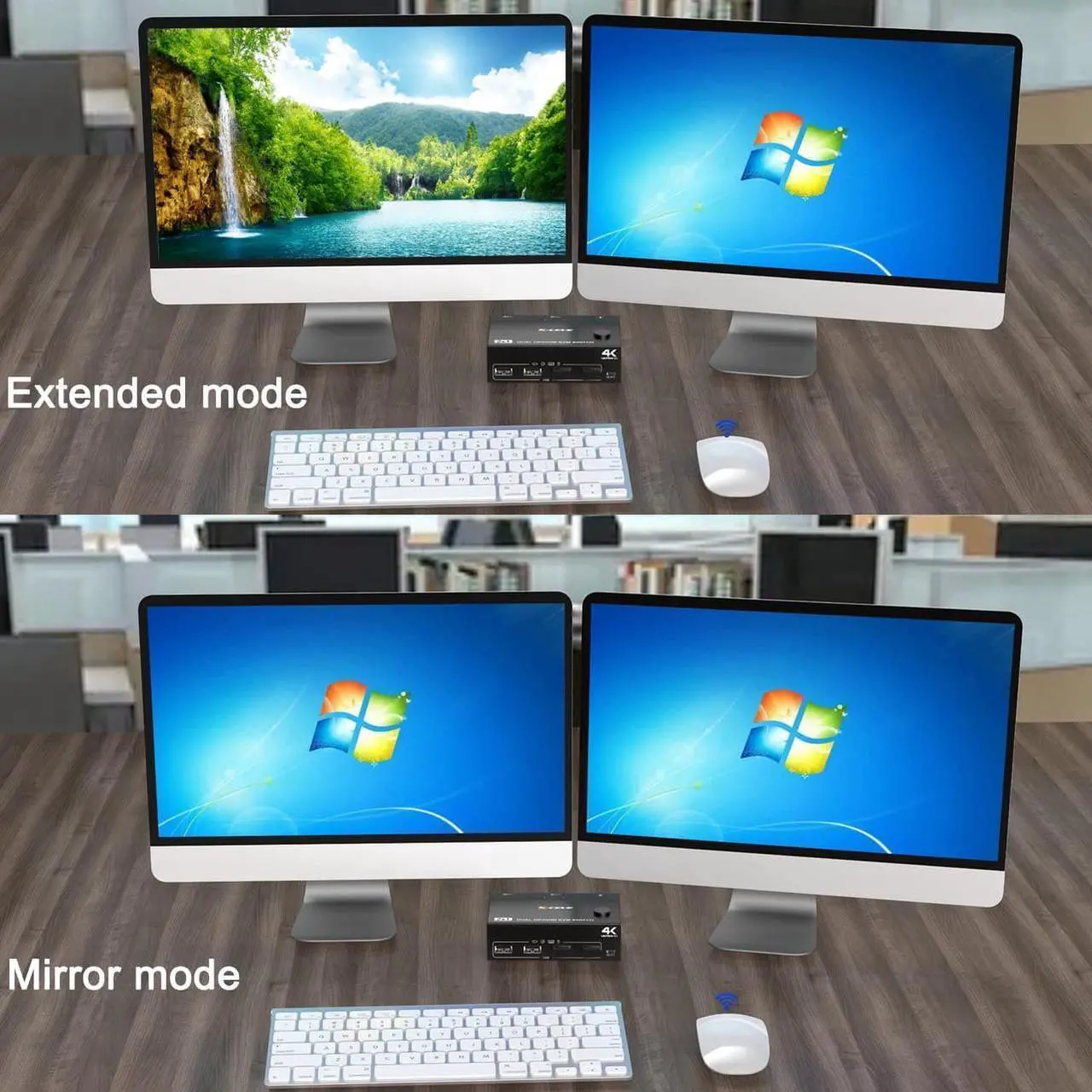 Alt view image 2 of 6 - Dual Monitor HDMI + Displayport KVM Switch 4K @60Hz 2K @120Hz, HDMI DP Extended Display Switcher for 2 Computers Share 2 Monitors and 4 USB 2.0 Ports, Wired Remote and 4 Cables Included