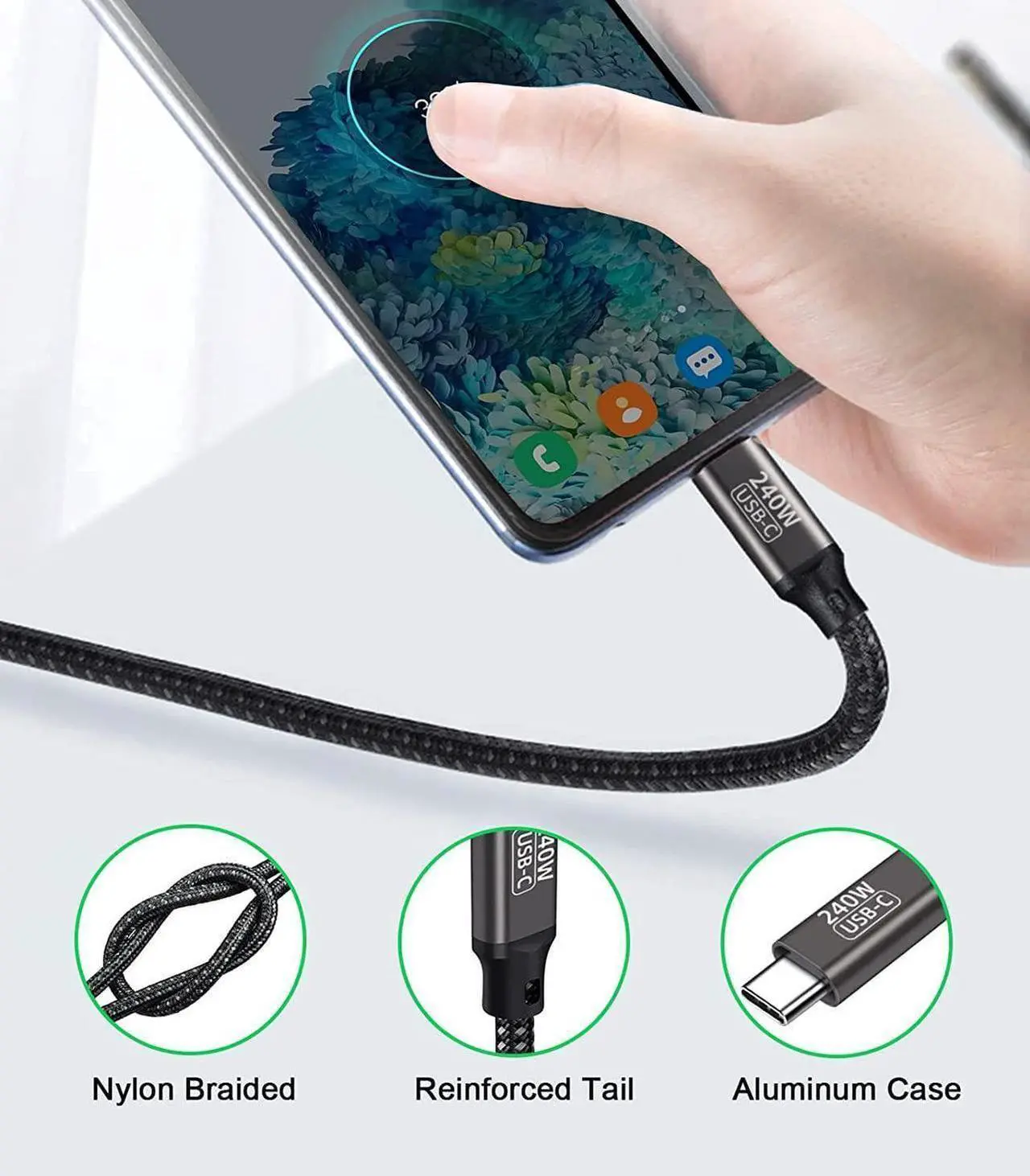 Alt view image 6 of 7 - USB C to USB C Cable 240W 6.6ft / 2M, Type C to Type C Cable, PD3.1 Fast Charging Cord Type C 48V 5A Nylon Braided Cable for M-a-c-B-o-o-k Pro i-P-a-d Pro Gal-axy S22/A10 Other USB C Devices