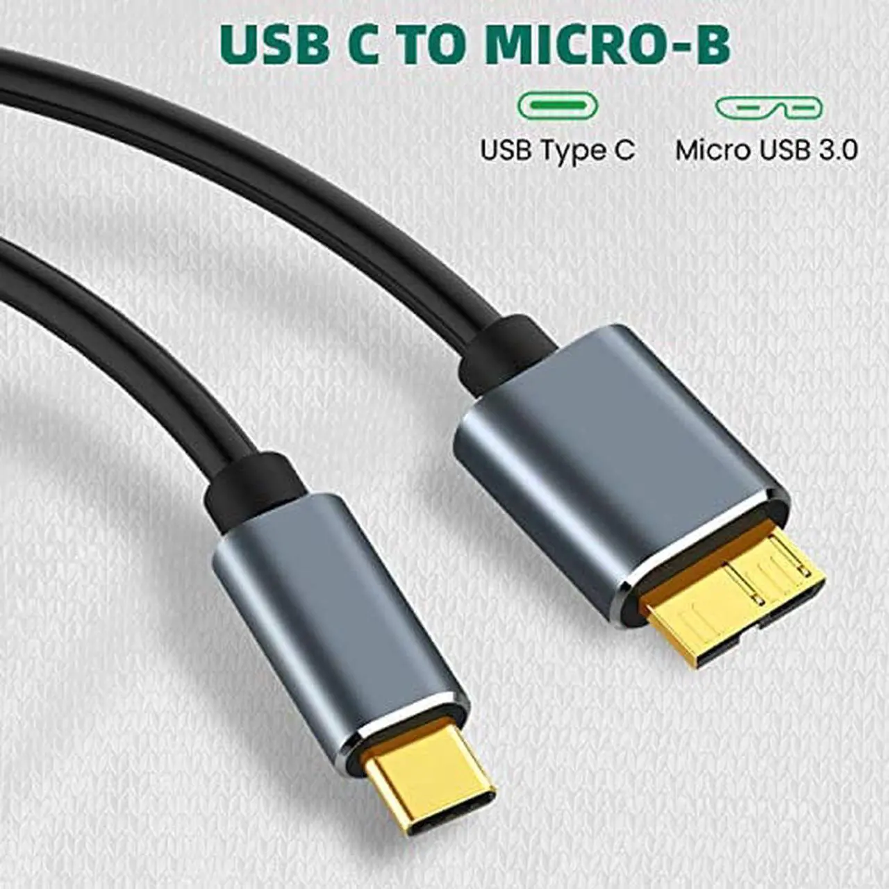 Alt view image 3 of 7 - USB C to Micro B Cable 3.0, Type C to Micro B Hard Drive Cable, Micro B to USB Type C Cable for Toshiba Canvio, Seagate, WD External Hard Drive, Chromebook Pixel and More (1 Pack-3.3ft / 1M)