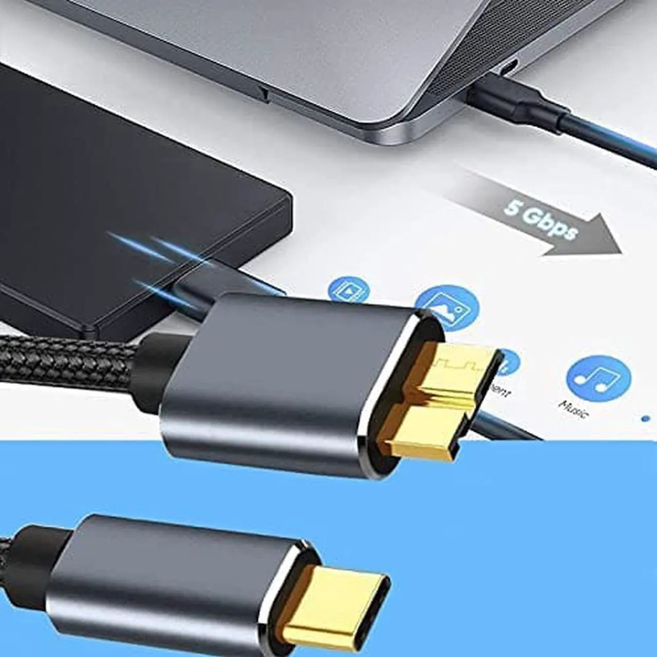 Alt view image 5 of 7 - USB C to Micro B Cable 3.0, Type C to Micro B Hard Drive Cable, Micro B to USB Type C Cable for Toshiba Canvio, Seagate, WD External Hard Drive, Chromebook Pixel and More (1 Pack-3.3ft / 1M)